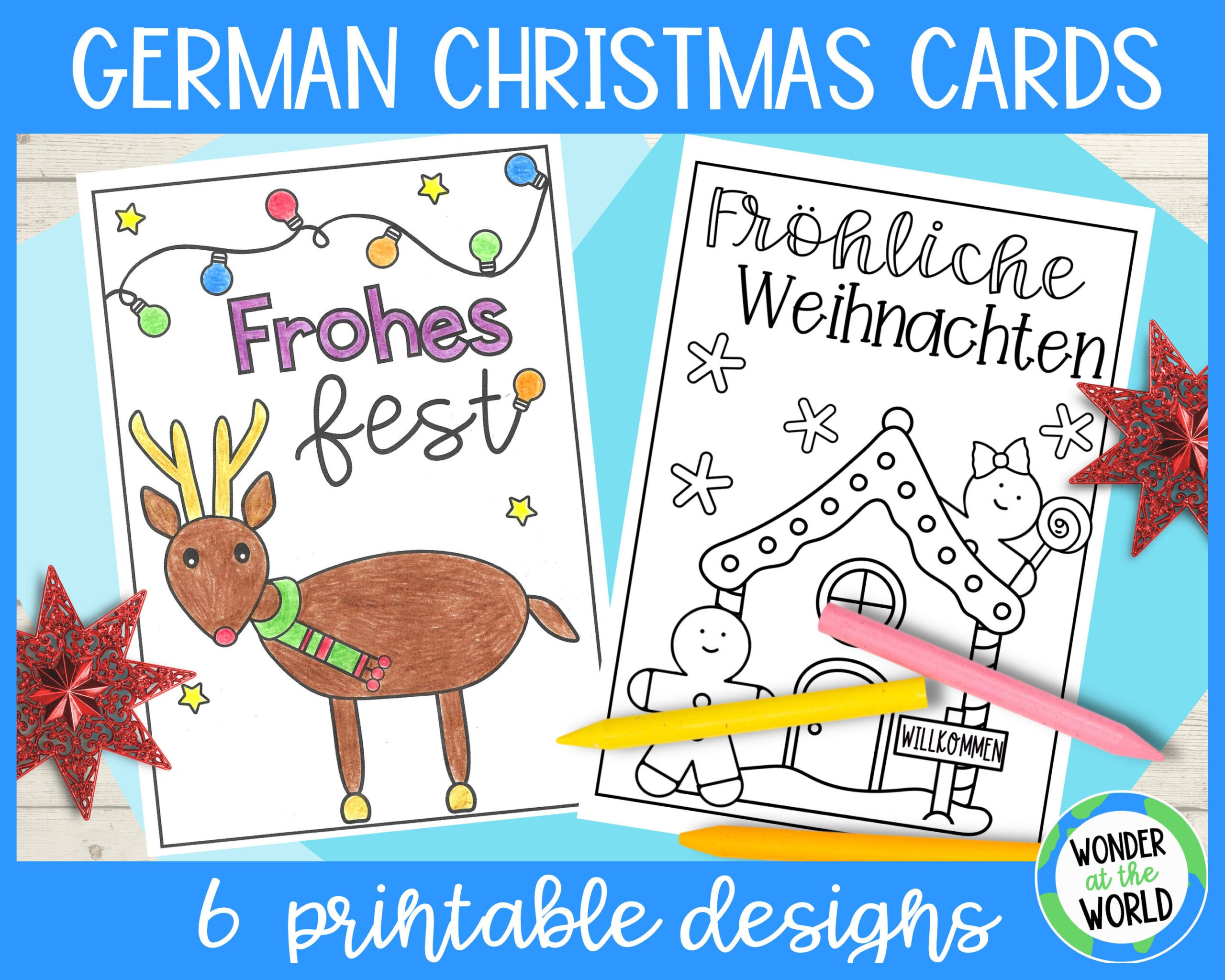 6 German Christmas Card Designs To Print And Color | A4 And 11 X for Christmas in Germany Printable