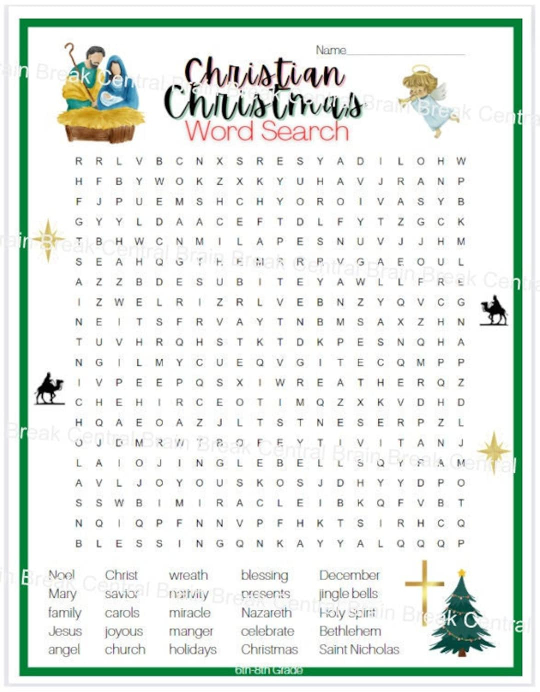 6Th-8Th Grade Christian Christmas Word Search With Answer Key with regard to Christian Christmas Word Search Puzzles Printable