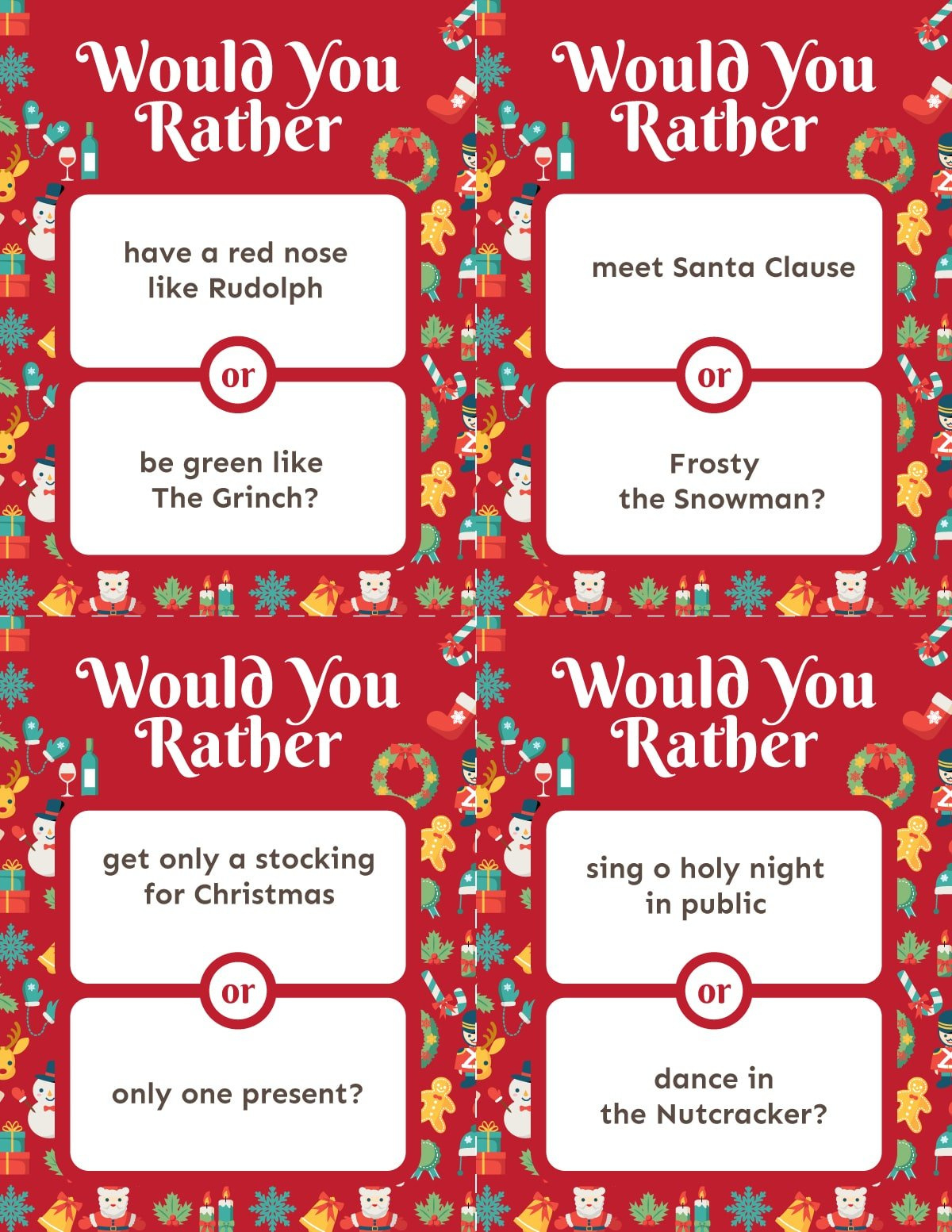 75 Christmas Would You Rather Questions &amp;amp; Game - Play Party Plan throughout Printable Christmas Would You Rather