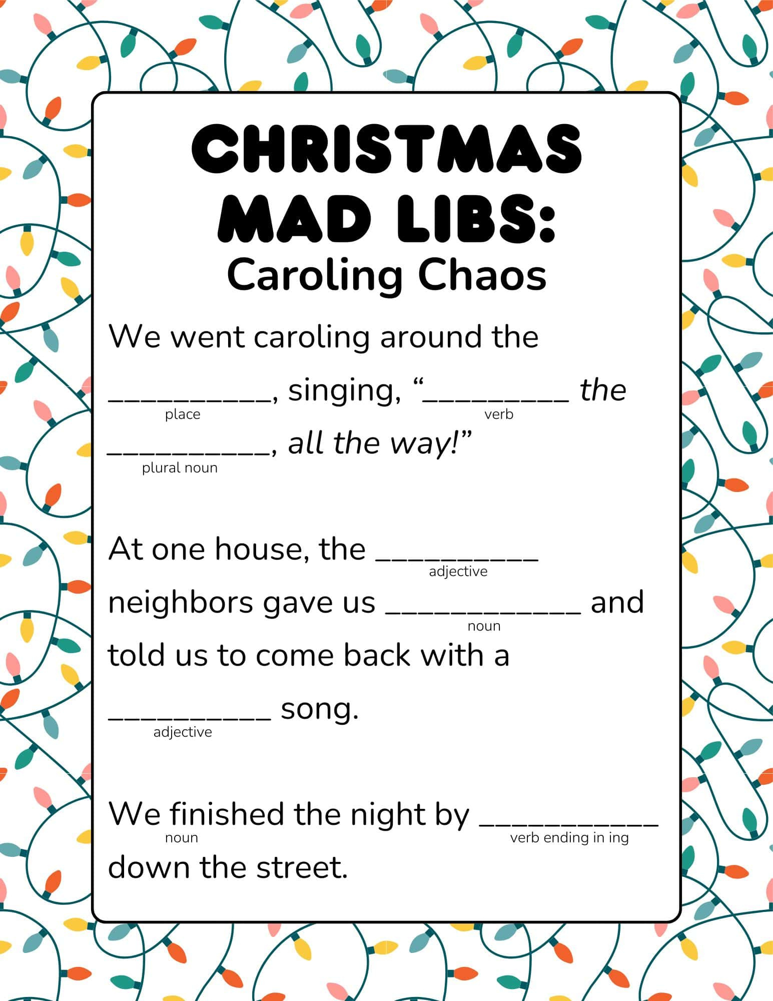 8 Free Christmas Mad Libs Printable For Kids And Adults for Free Christmas Language Arts Worksheets