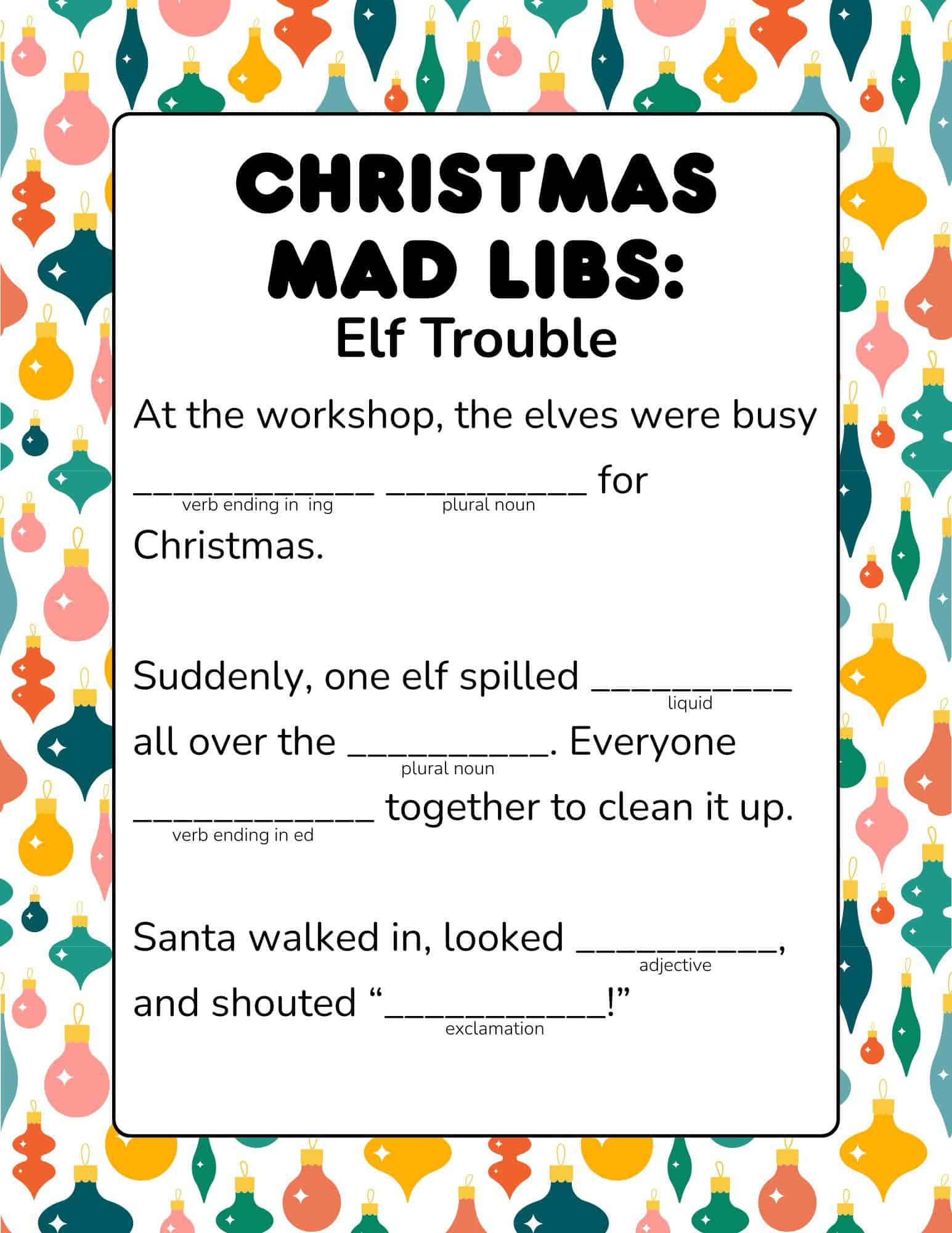 8 Free Christmas Mad Libs Printable For Kids And Adults pertaining to Christmas Worksheets For Adults