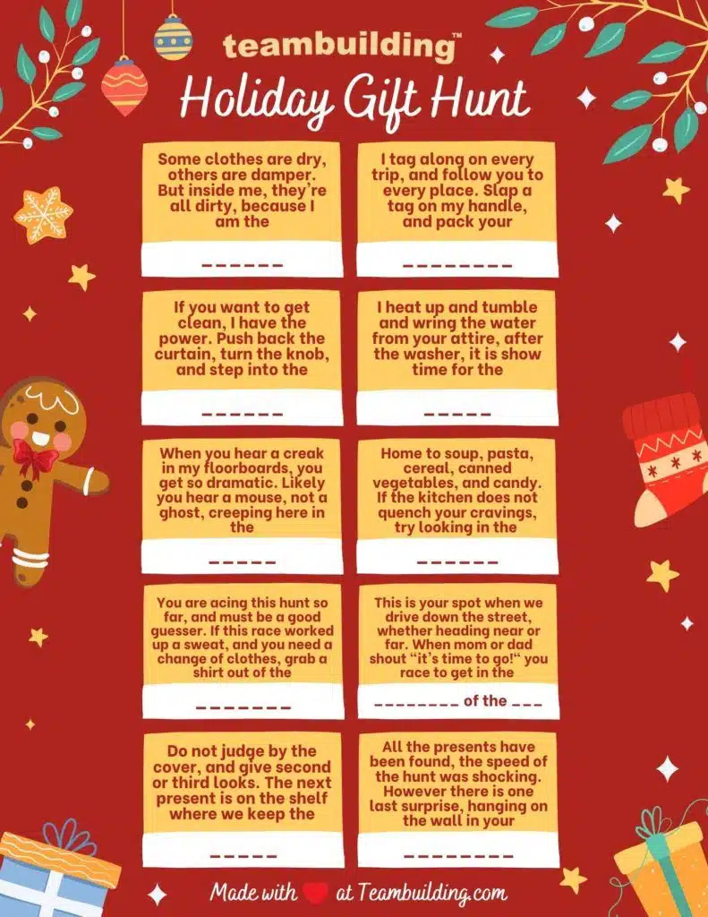9 Best Holiday Scavenger Hunt Templates (Printable!) within Christmas Gift Scavenger Hunt Printable
