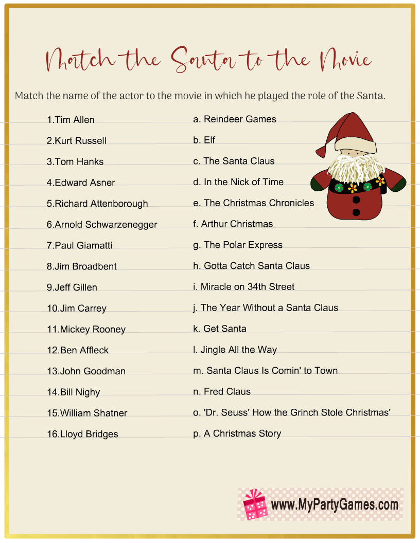 9 Free Printable Christmas Movie Night Games with Christmas Movie Match Game Printable