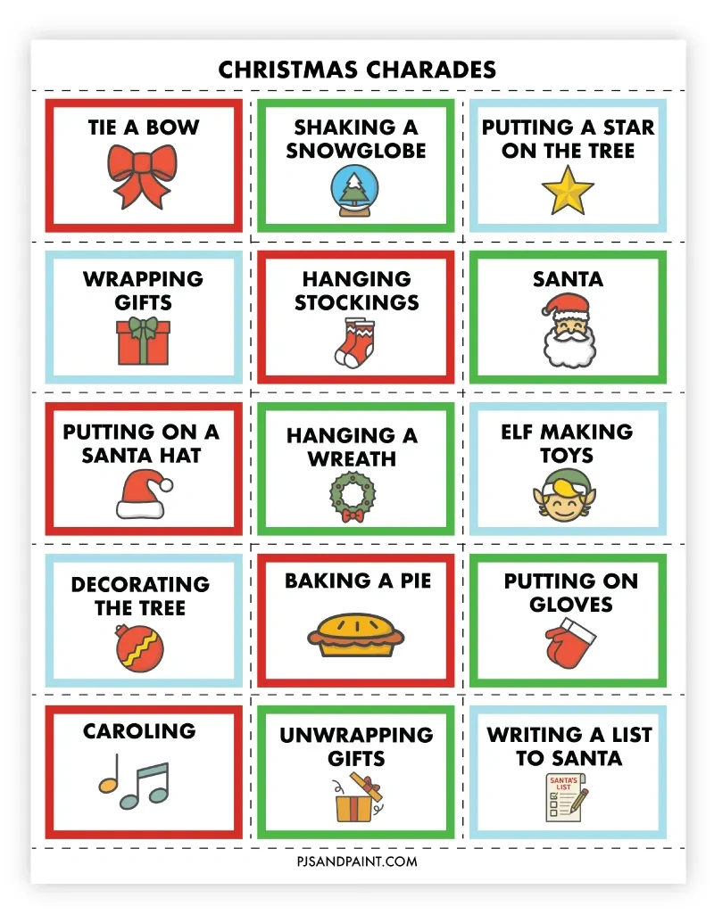 9 Free Printable Christmas Party Games For Families - Pjs And Paint throughout Christmas Party Charades Printable