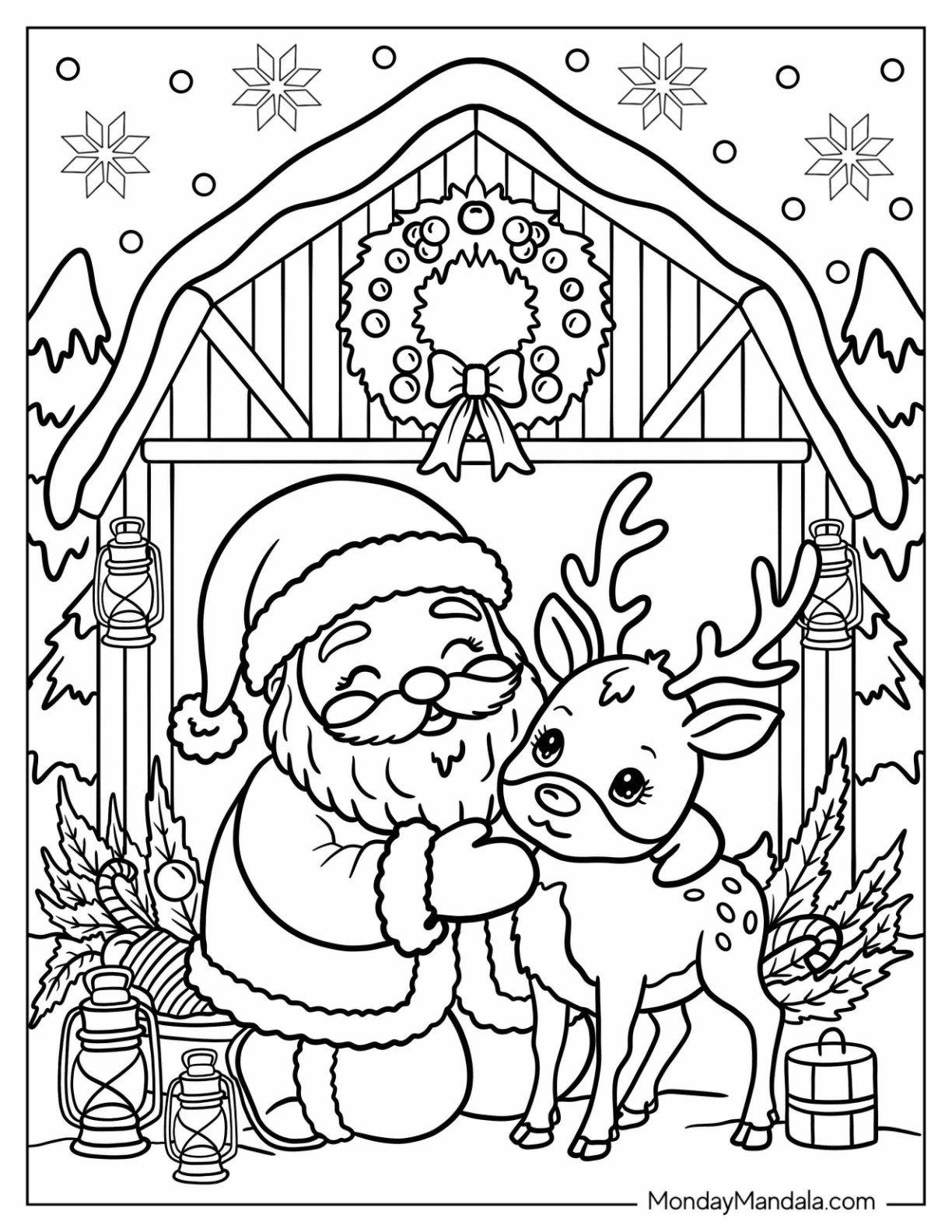 94 Santa Coloring Pages (Free Pdf Printables) with regard to Santa and Reindeer Coloring Printable