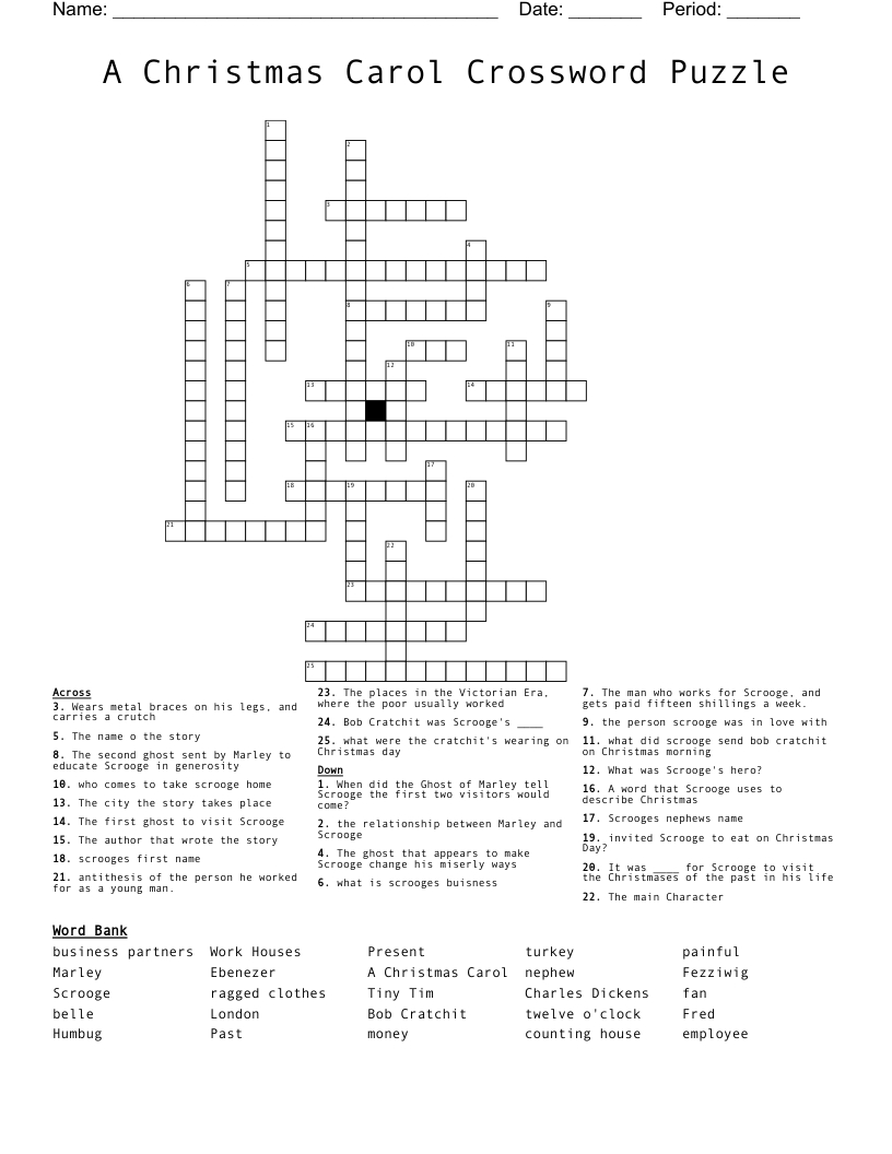 A Christmas Carol Crossword Puzzle - Wordmint for Christmas Carol Crossword Puzzle Printable