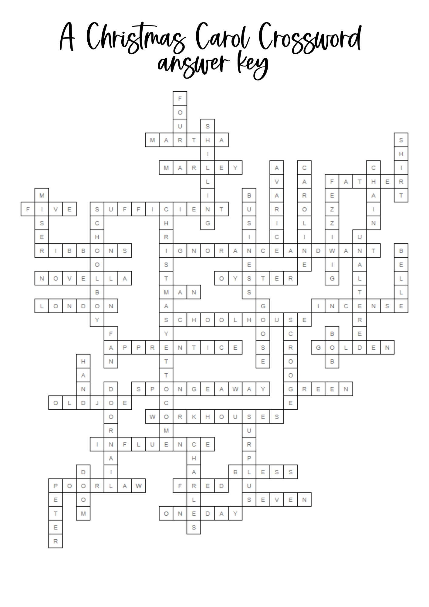A Christmas Carol Crossword Worksheet - Mega Crossword Printable within A Christmas Carol Worksheets