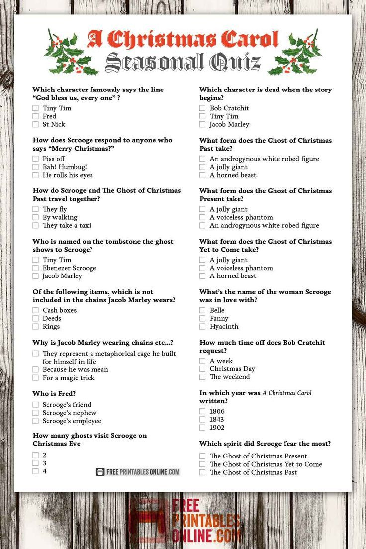 A Christmas Carol Quiz for A Christmas Carol Quiz Printable