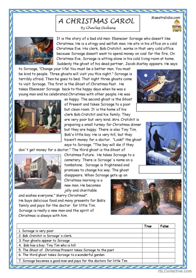 A Christmas Carol Reading For Detail…: English Esl Worksheets Pdf in A Christmas Carol Worksheets