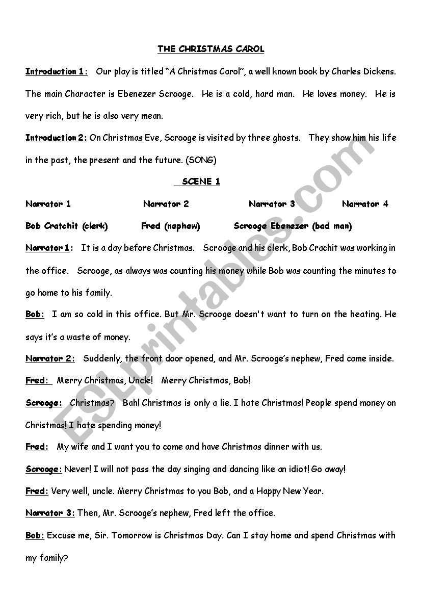 A Christmas Carol Script - Esl Worksheetamabellechoi throughout A Christmas Carol Play Script Printable