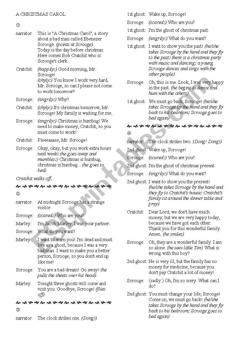 A Christmas Carol - Very Easy And Short Play - Esl Worksheet with regard to Free Printable Christmas Carol Play Script Short Version