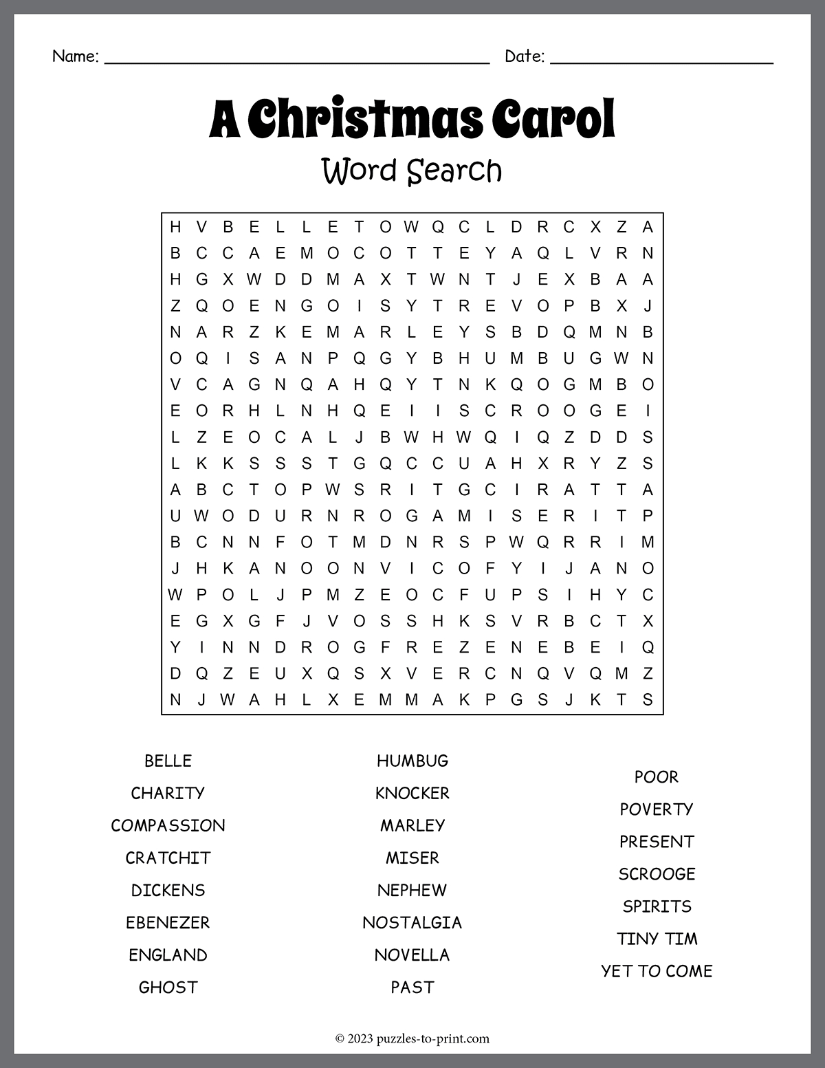 A Christmas Carol Word Search pertaining to Christmas Carol Word Games Printable