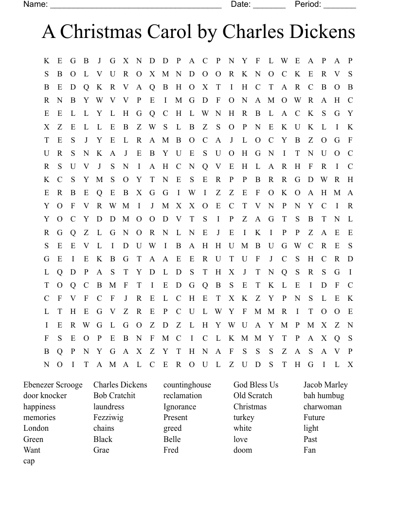 A Christmas Carolcharles Dickens Word Search - Wordmint within A Christmas Carol Word Search Printable