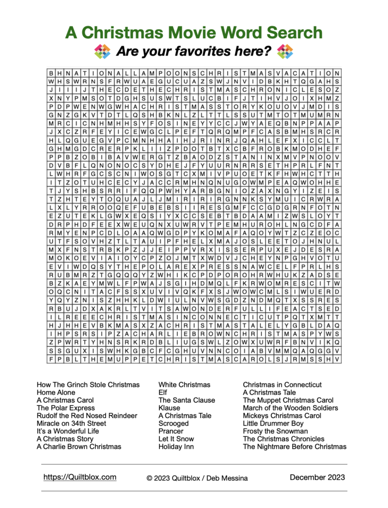 A Christmas Movies Word Search | Quiltblox within Christmas Movie Word Search Printable