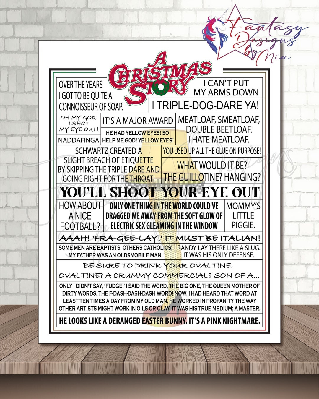 A Christmas Story Movie Quotes Art Print (Digital Download) - Etsy regarding Printable Christmas Story Quotes