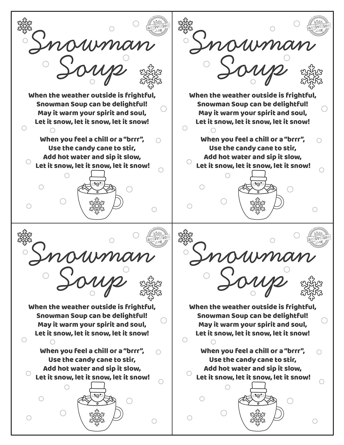 A Delightful Snowman Soup Gift With Free Printables Kids intended for Snowman Soup Printable Free