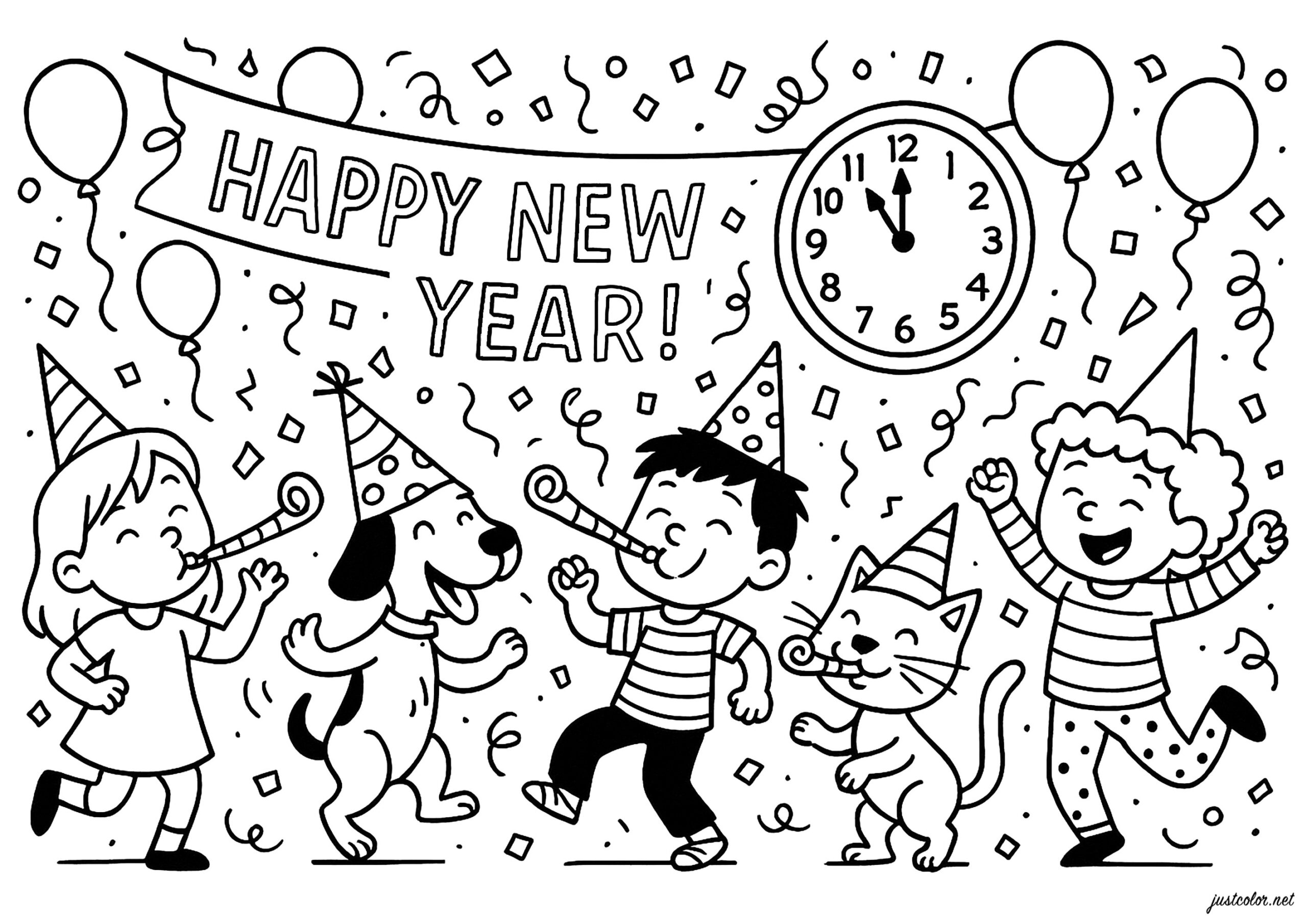 A Joyful Party To Celebrate With Friends - Happy New Year Coloring with New Years Eve Coloring Sheets Printable