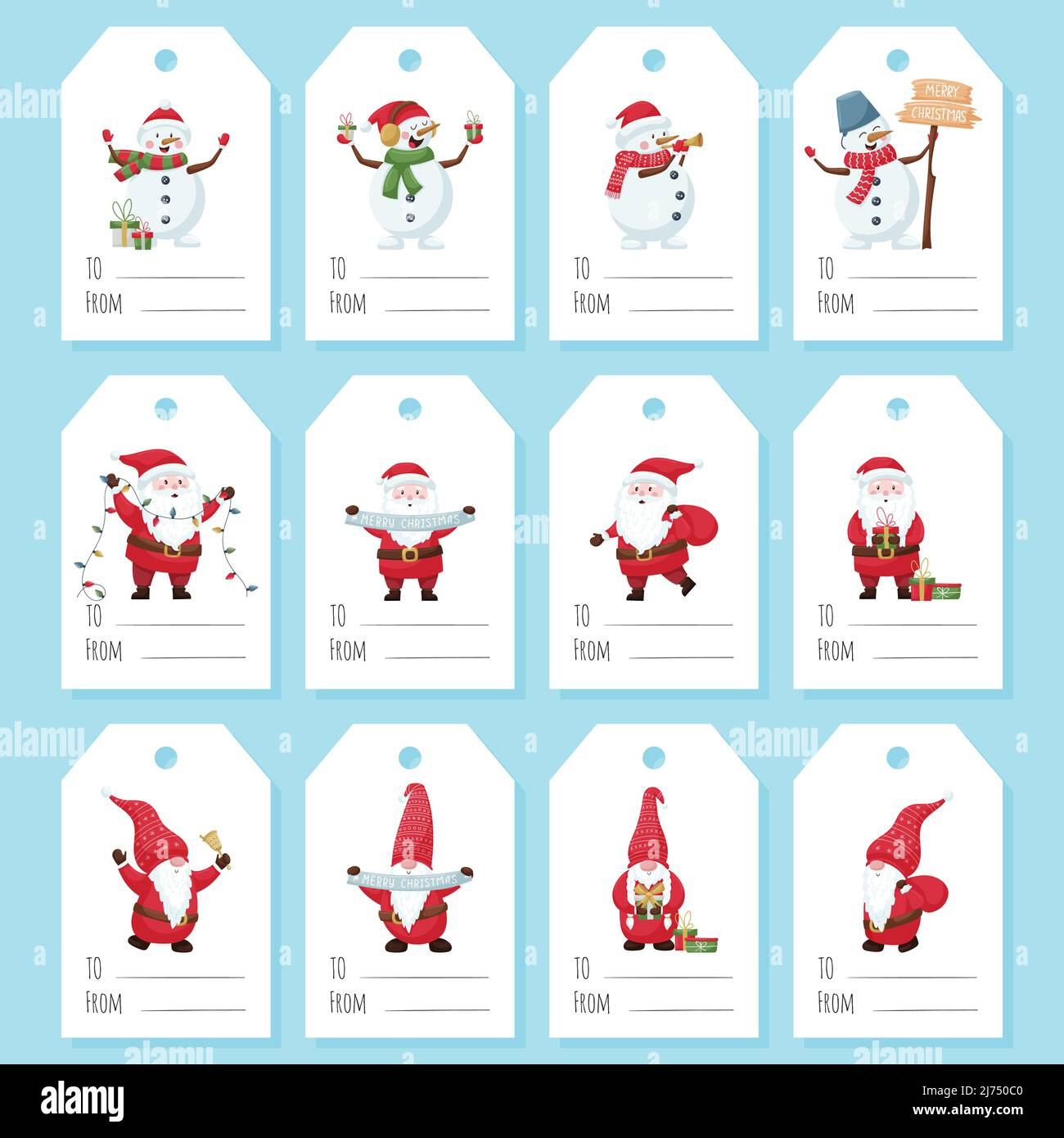 A Set Of Gift Tags, Labels With Cute Christmas Characters - Santa in Printable Snowman Gift Tags
