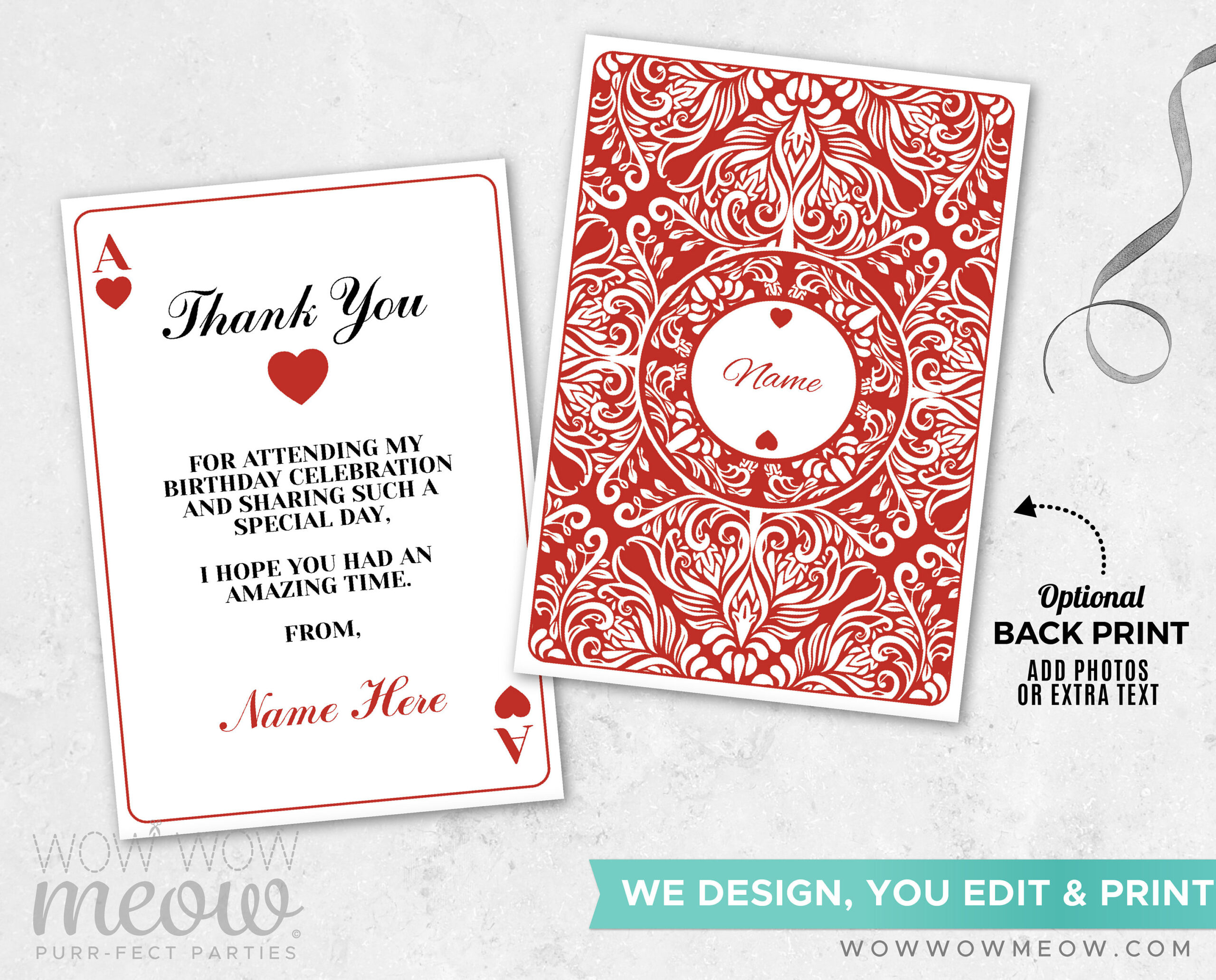 Ace Playing Cards Thank You Cards Instant Download Casino Ace intended for Las Vegas Thank You Cards Printable