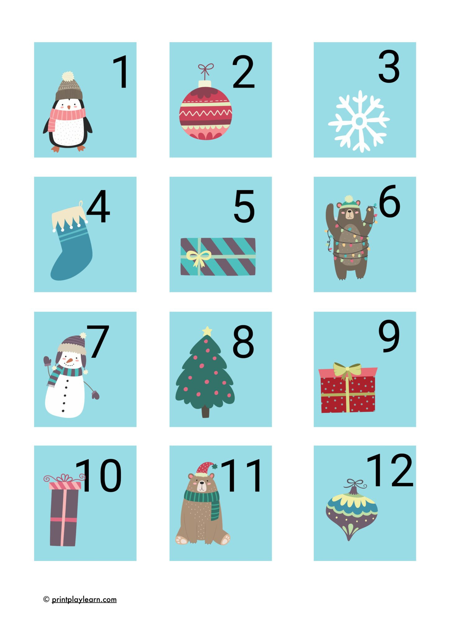Advent Calendar Numbers 1-24 Christmas - Printable Teaching in Christmas Advent Numbers Printable