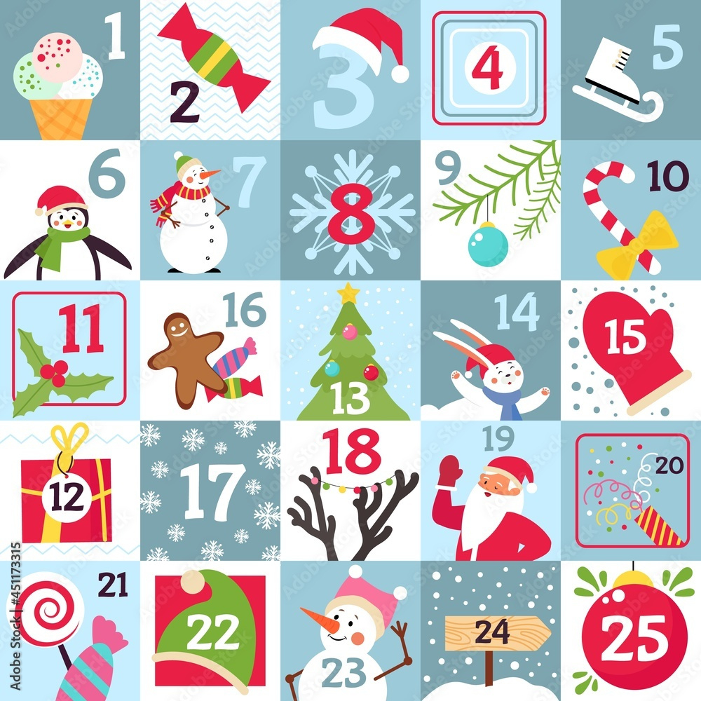 Advent Calendar. Printable Christmas Gift, Countdown Day Numbers inside Free Christmas Numbers Printable