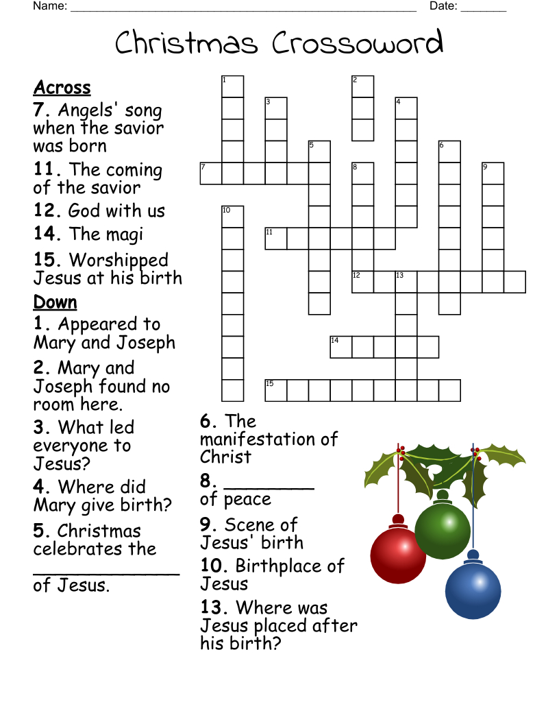 Advent/Christmas Crossword - Wordmint pertaining to Christian Christmas Crossword Printable
