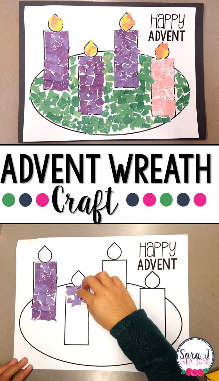 Advent Wreath Rip Art Craft | Sara J Creations with Free Printable Advent Wreath Template