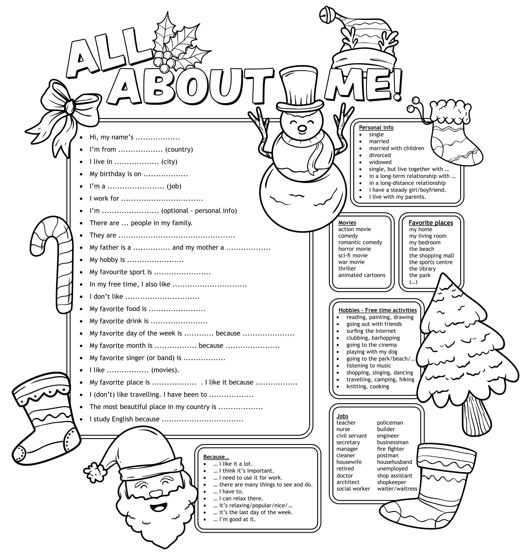 All About Me Adult - 20 Free Pdf Printables | Printablee with regard to All About Me Christmas Worksheet