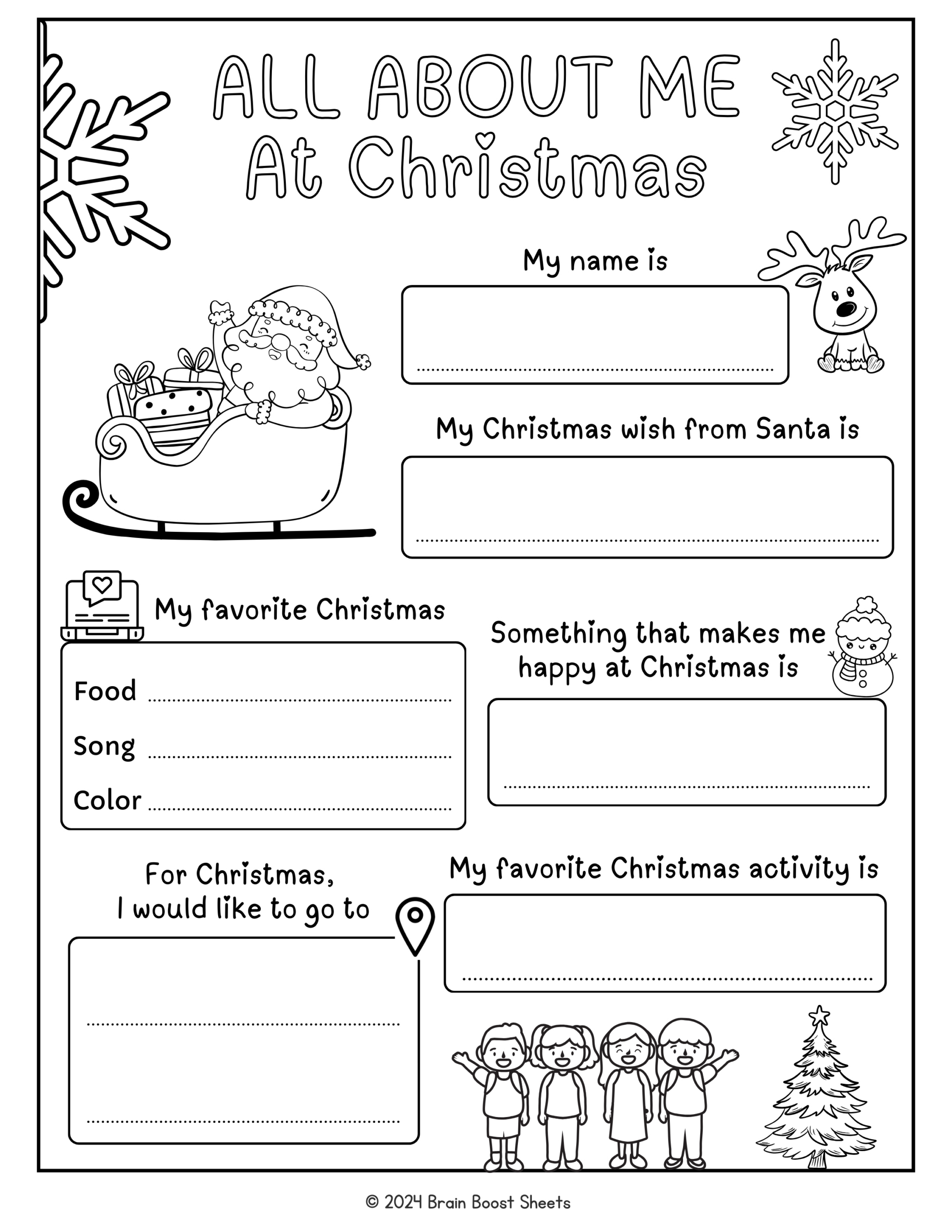 All About Me At Christmas Worksheets (Black & White)Brain regarding All About Me Christmas Worksheet