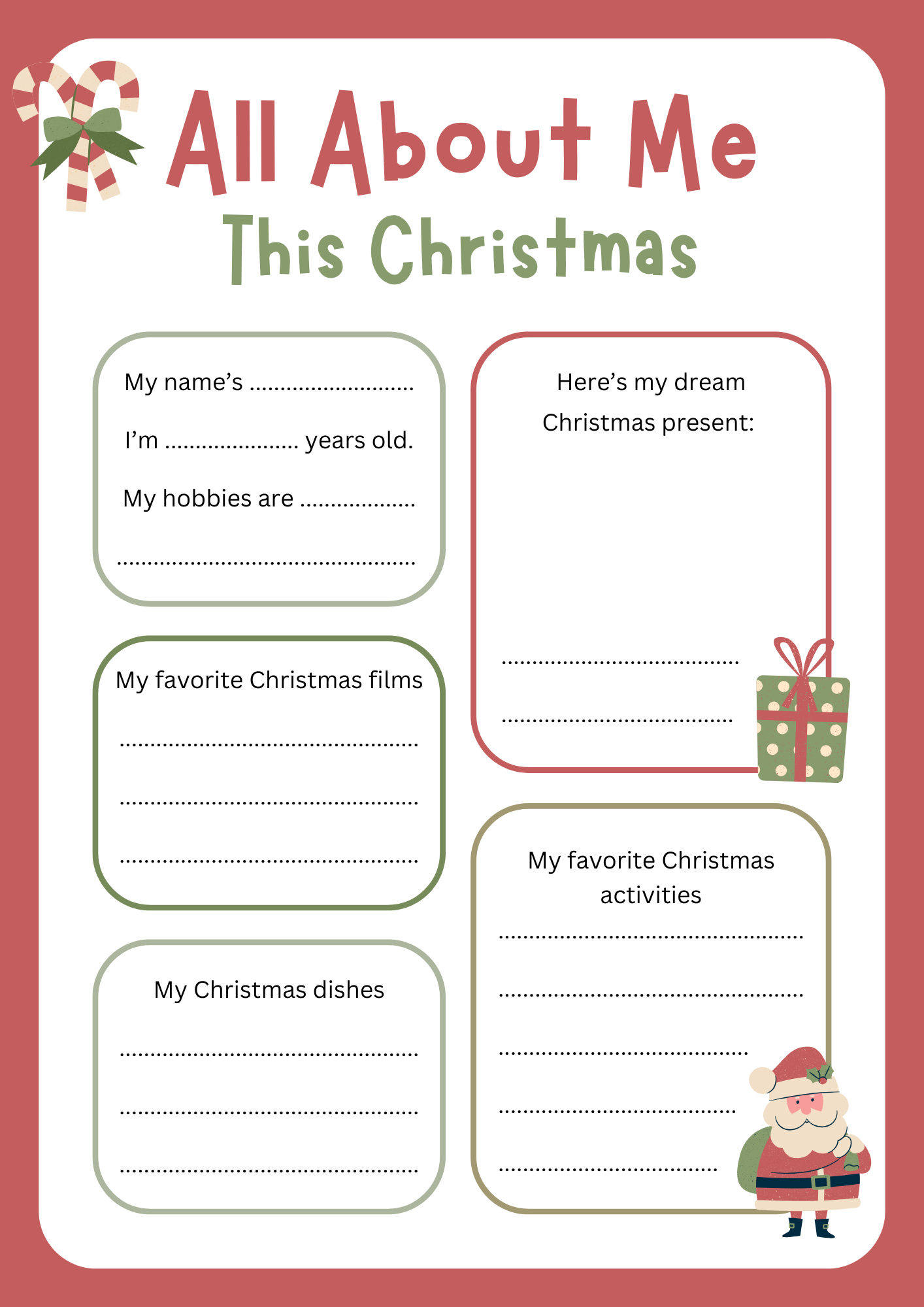All About Me This Christmas Worksheets - All About My Christmas intended for All About Me Christmas Worksheet