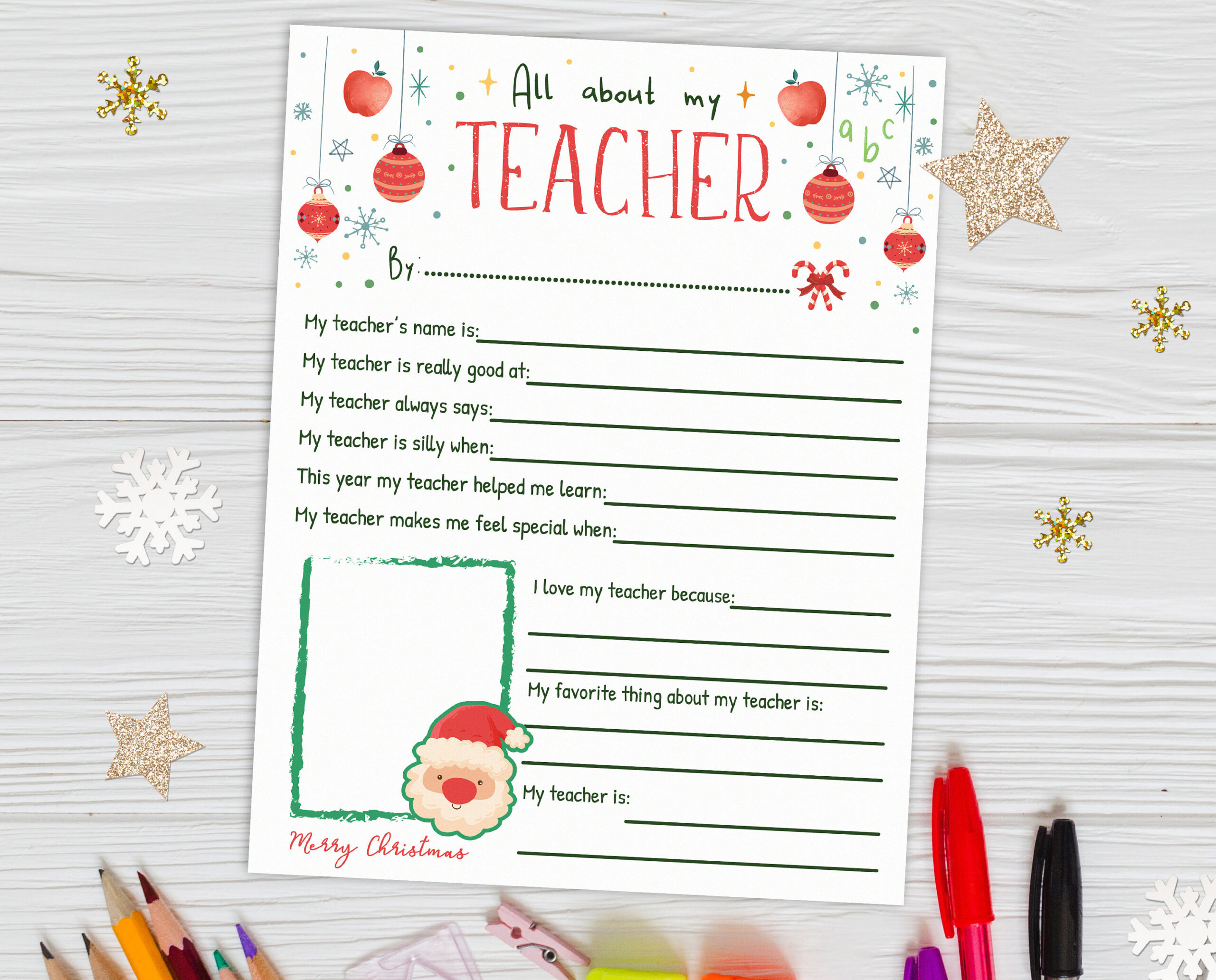 All About My Teacher Christmas Printable, Teacher Appreciation throughout All About My Teacher Free Printable Christmas