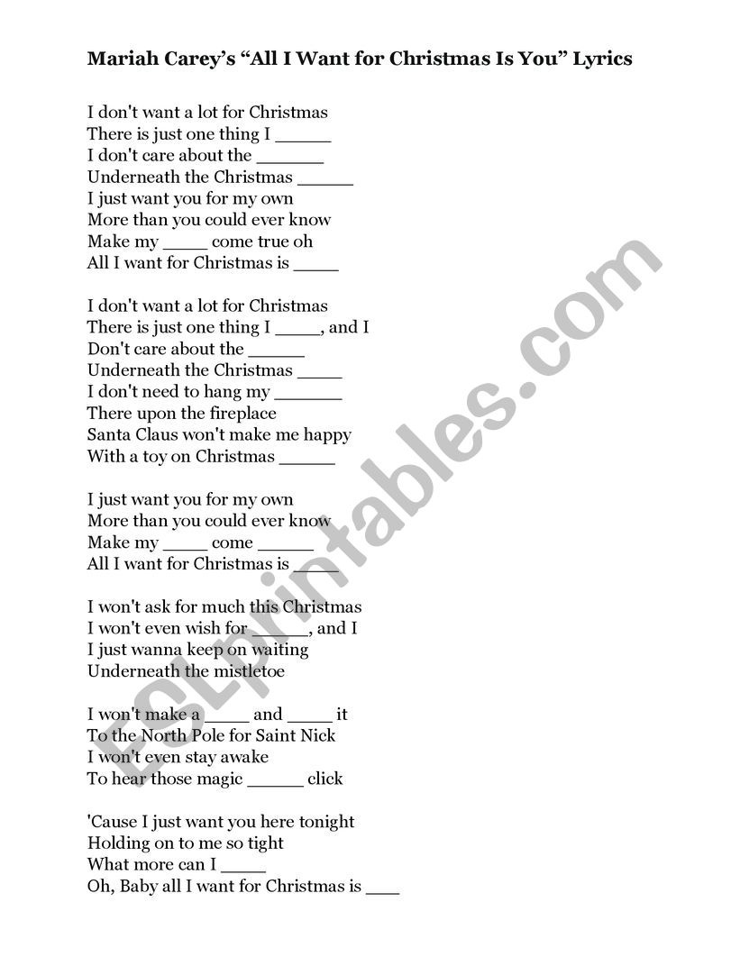 All I Want For Christmas Song _ Fill In The Gaps In The Lyrics regarding All I Want For Christmas Is You Lyrics Printable