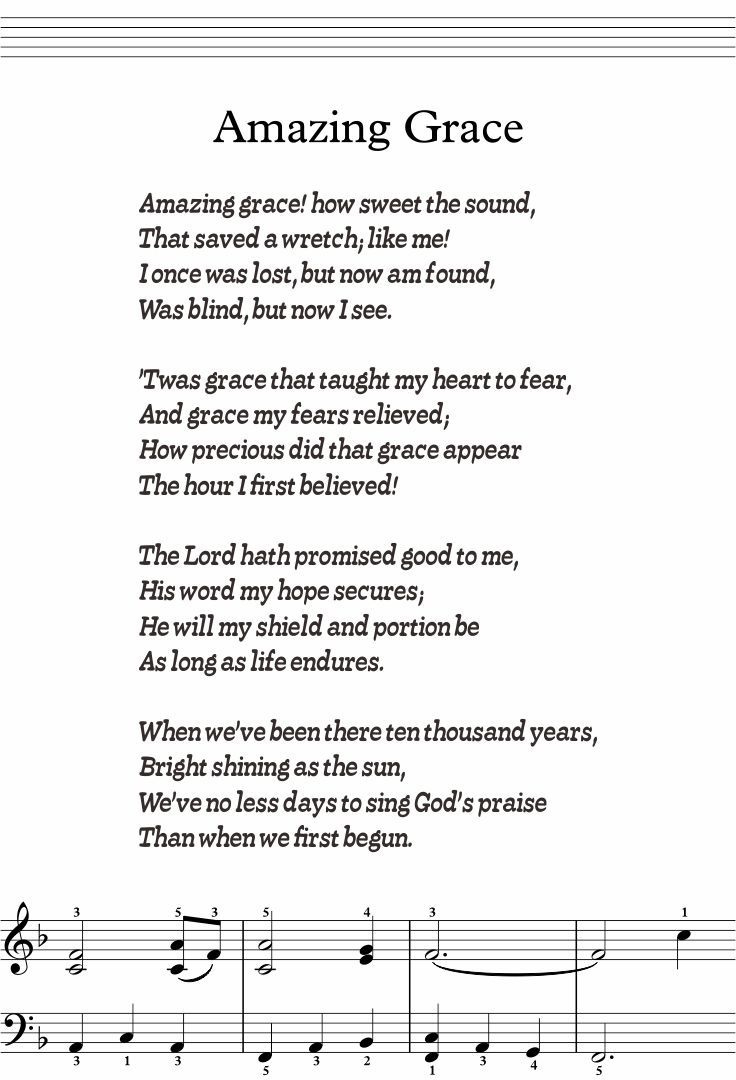 Amazing Grace Lyrics - 5 Free Pdf Printables | Printablee within Free Printable Song Lyrics