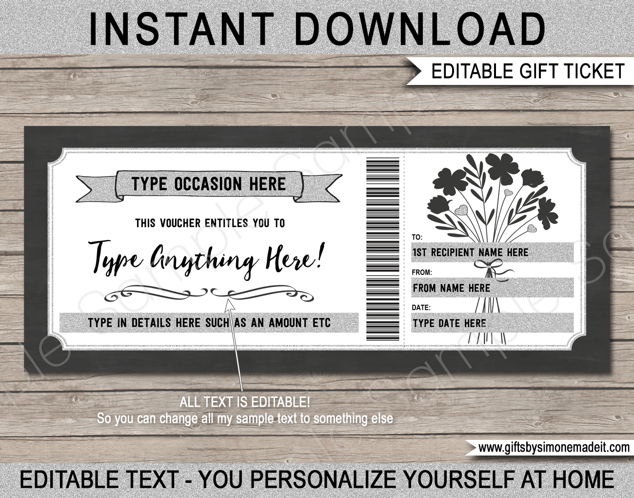 Any Occasion Gift Voucher Template - Flowers regarding Diy Gift Coupon Printable