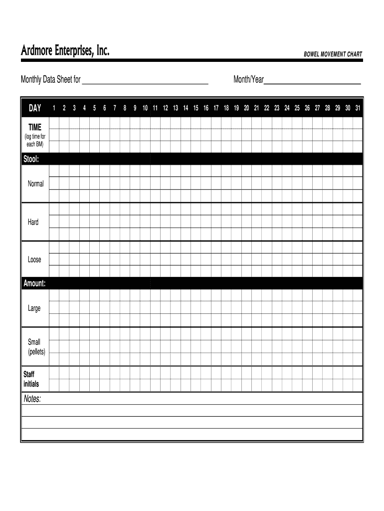 Ardmore Enterprises Bowel Movement Chart Form - Fill Online with regard to Bowel Movement Chart Printable