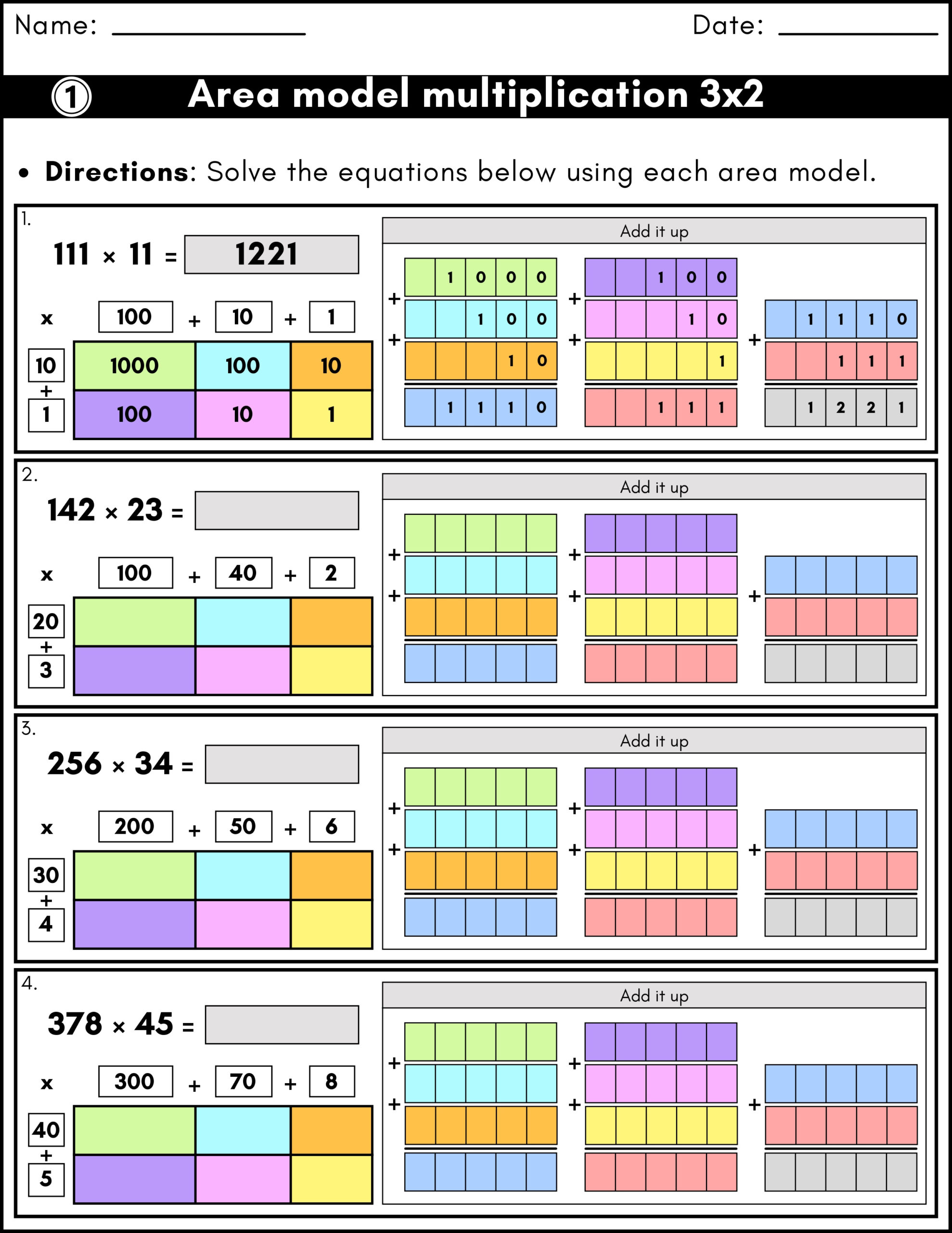 Area Model Multiplication 3 Digit2 Digit Worksheets Box Method with Free Printable Area Model Multiplication Worksheets