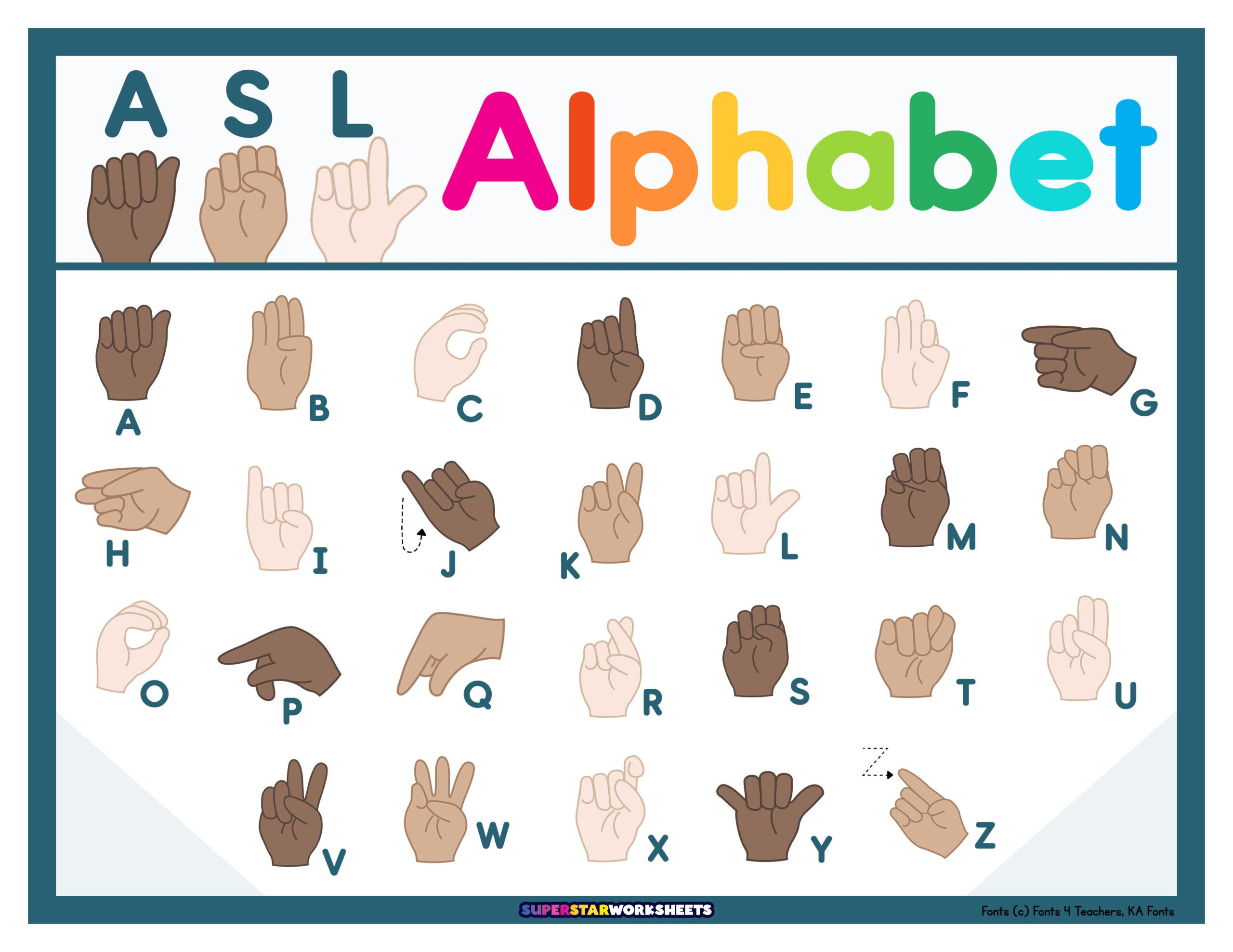Asl Alphabet Chart - Superstar Worksheets regarding Sign Language Chart Printable