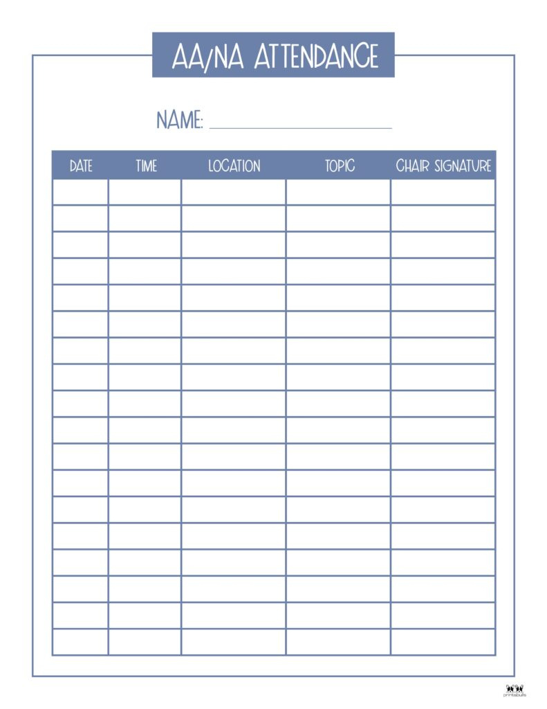 Attendance Sheets - 52 Free Printables | Printabulls for Free Printable Aa Sign In Sheets
