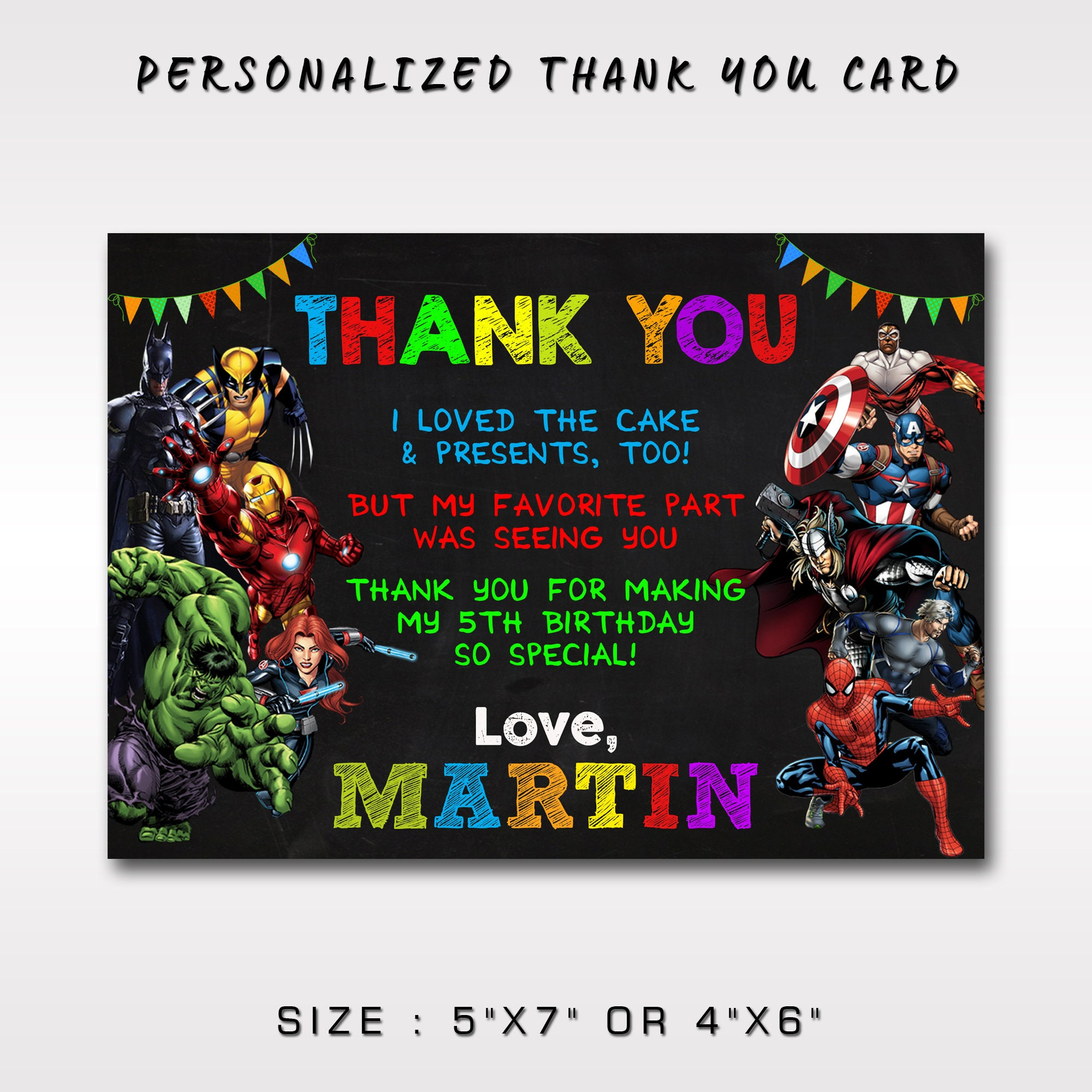 Avengers Thank You Card: Personalized Superheroes Note (Digital for Avengers Thank You Cards Printable