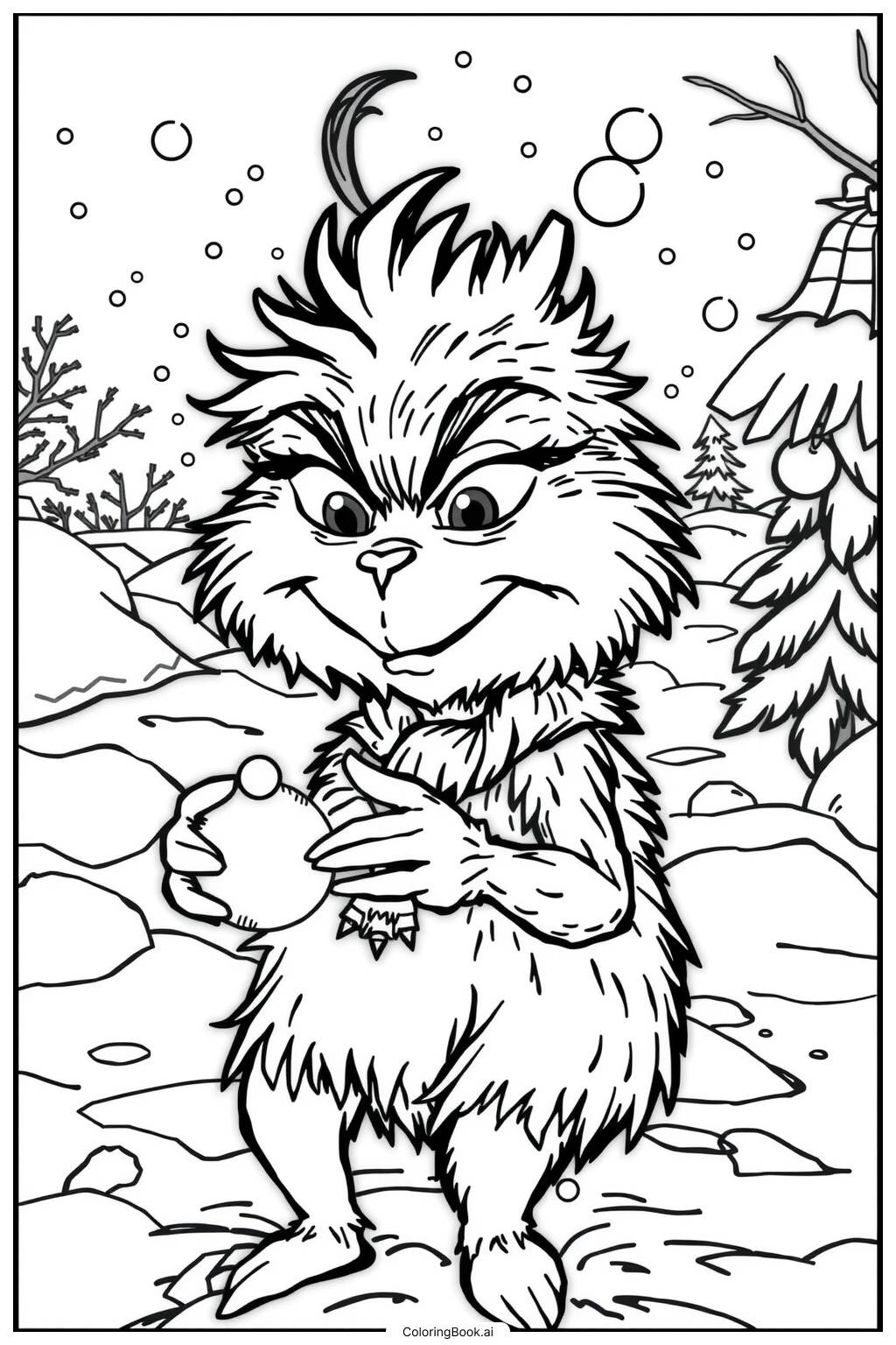 Baby Grinch Playing In The Snow-2 Coloring Page (Free Pdf&Png for Baby Grinch Printable