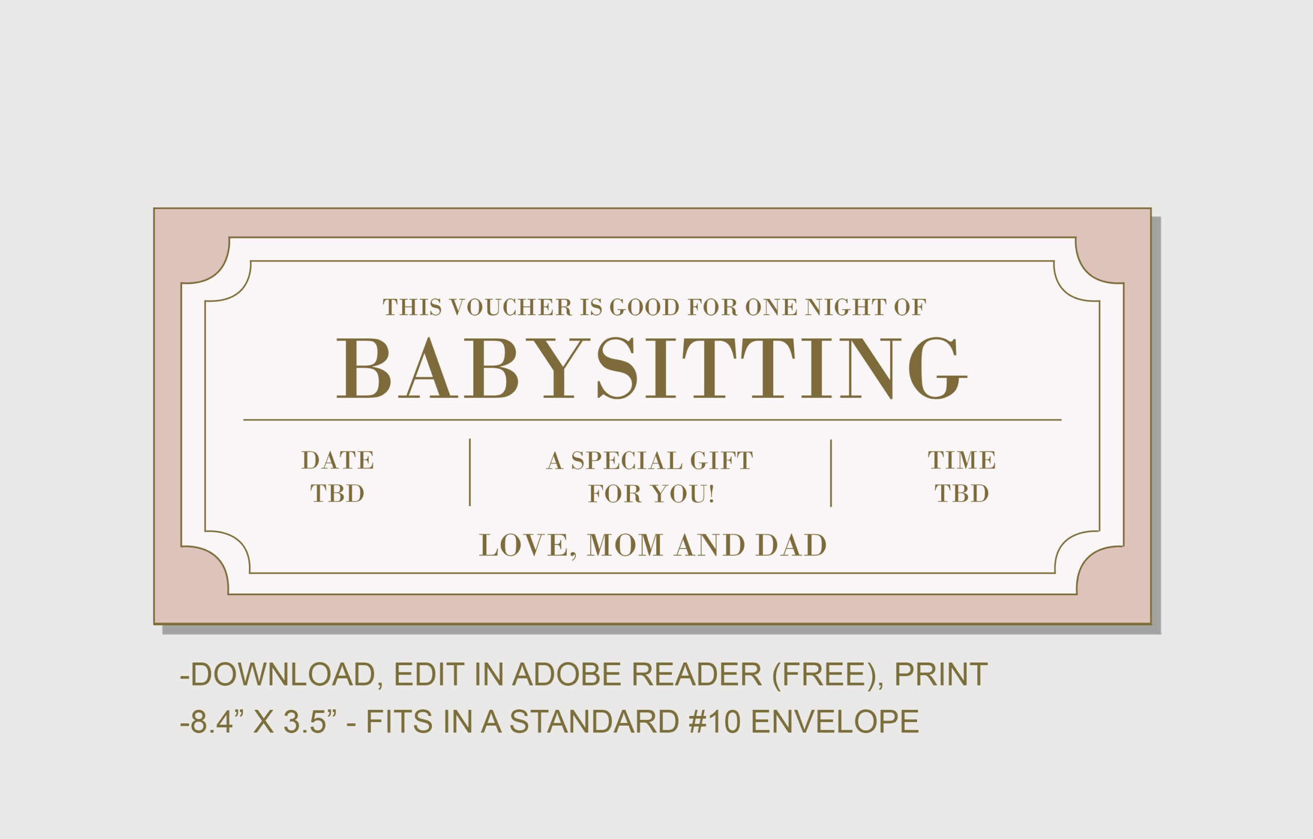 Babysitting Coupon - Instant Download - Editable Text - Printable pertaining to Free Printable Babysitting Coupon Template