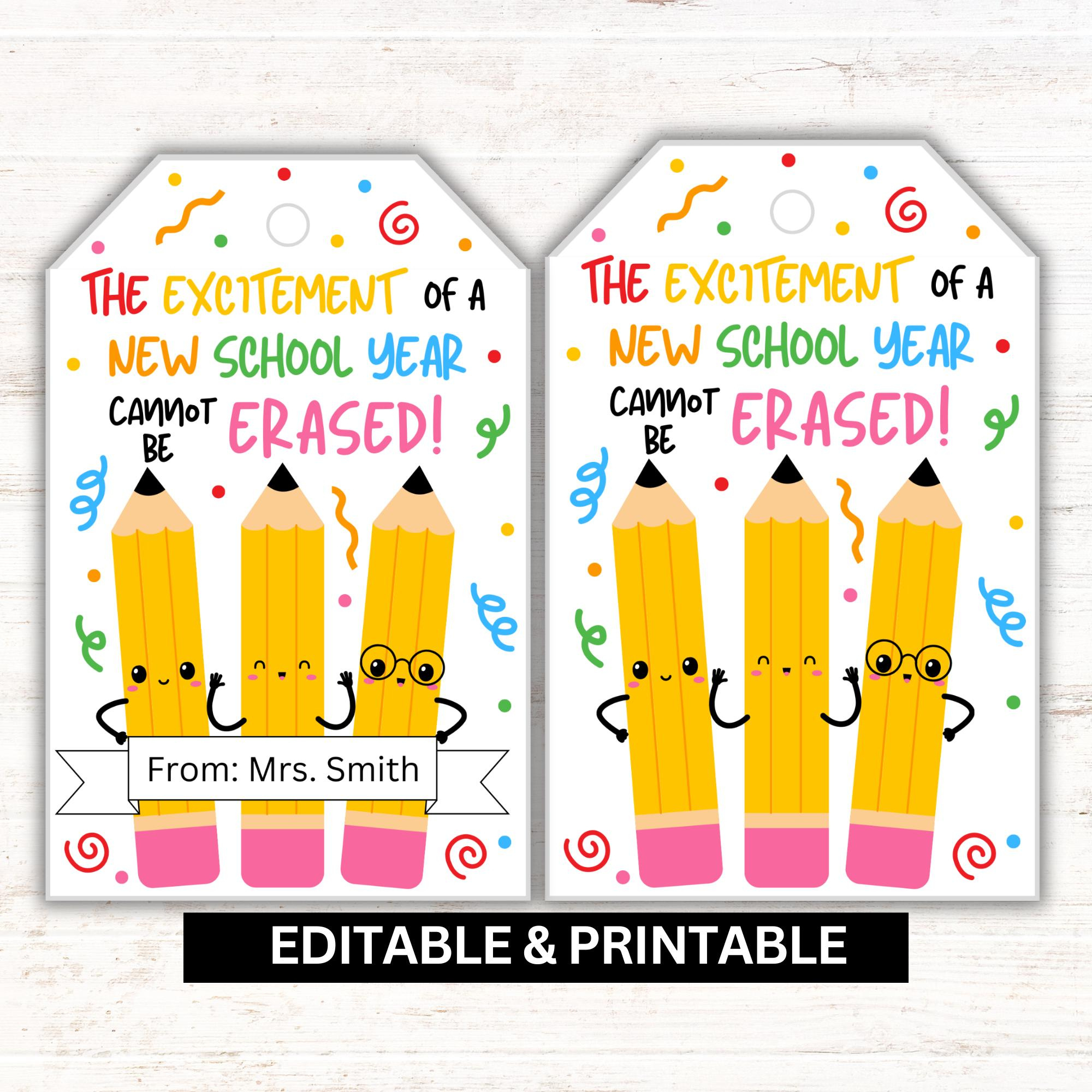 Back To School Geschenkanhänger - Bearbeitbarer Lehrer Geschenk inside New School Year Printable