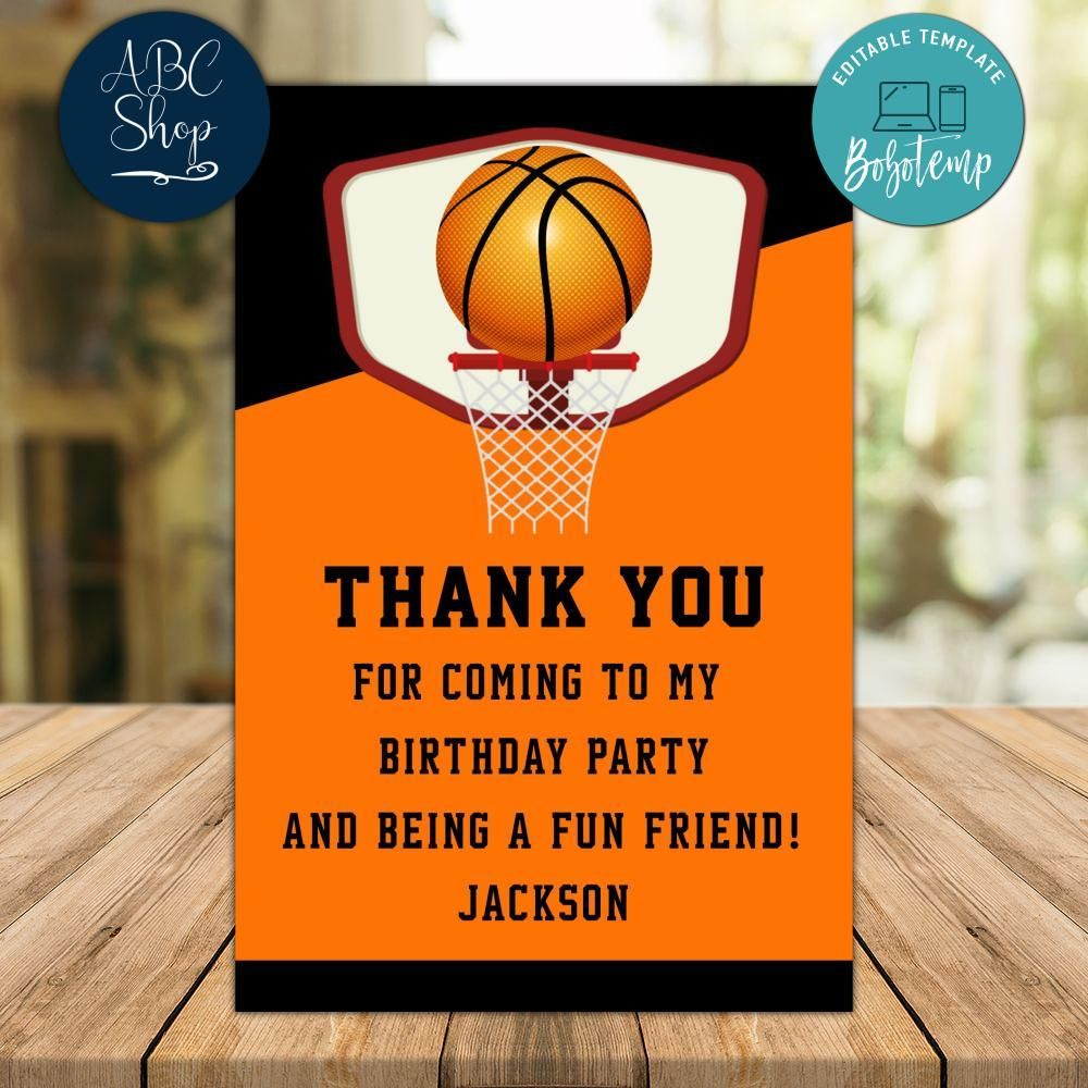 Basketball Thank You Card Customizable Template Instant Download with regard to Basketball Thank You Cards Printable
