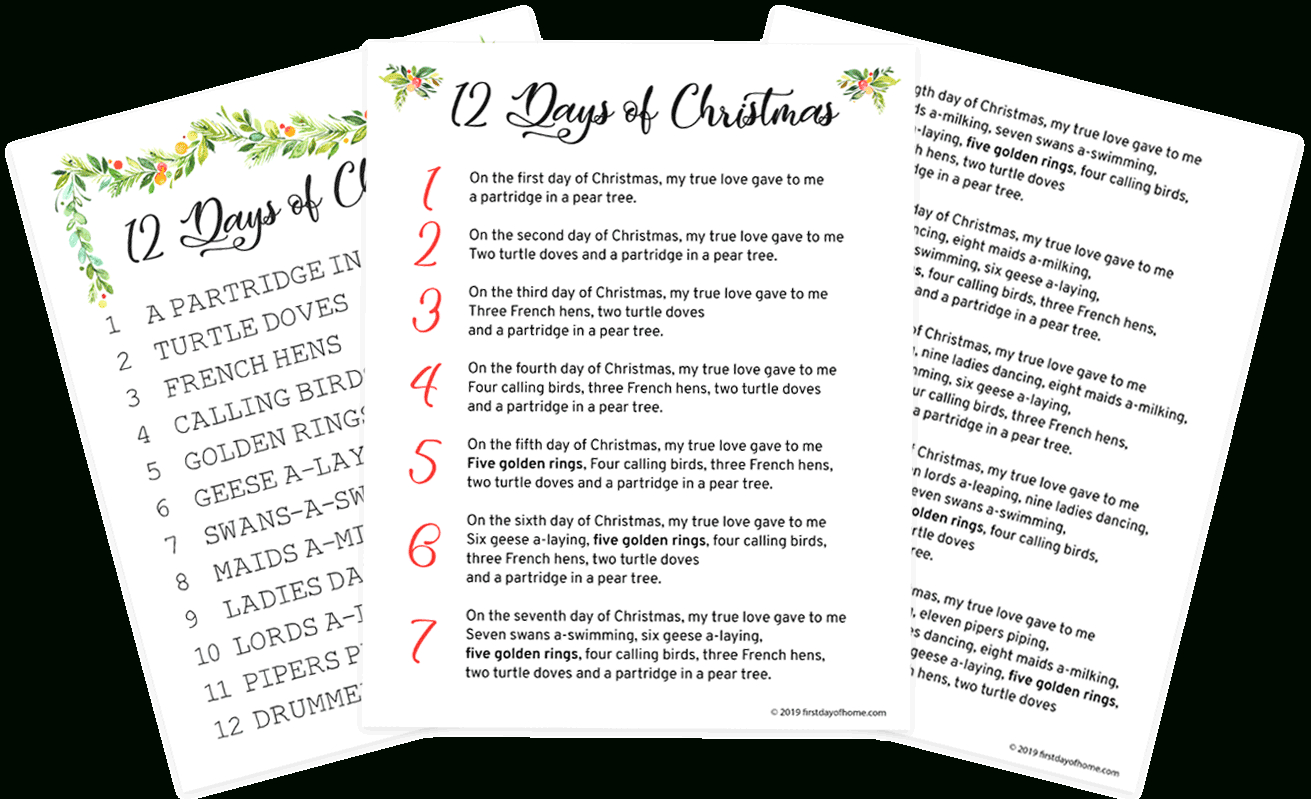Beautiful 12 Days Of Christmas Lyrics Printable [Free Download] intended for 12 Days Of Christmas Lyrics Free Printable