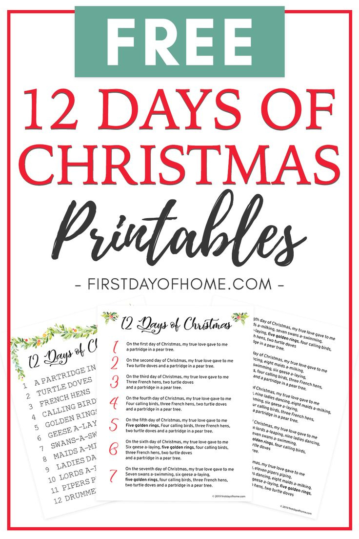 Beautiful 12 Days Of Christmas Lyrics Printable [Free Download] pertaining to 12 Days of Christmas Lyrics Printable Free Download