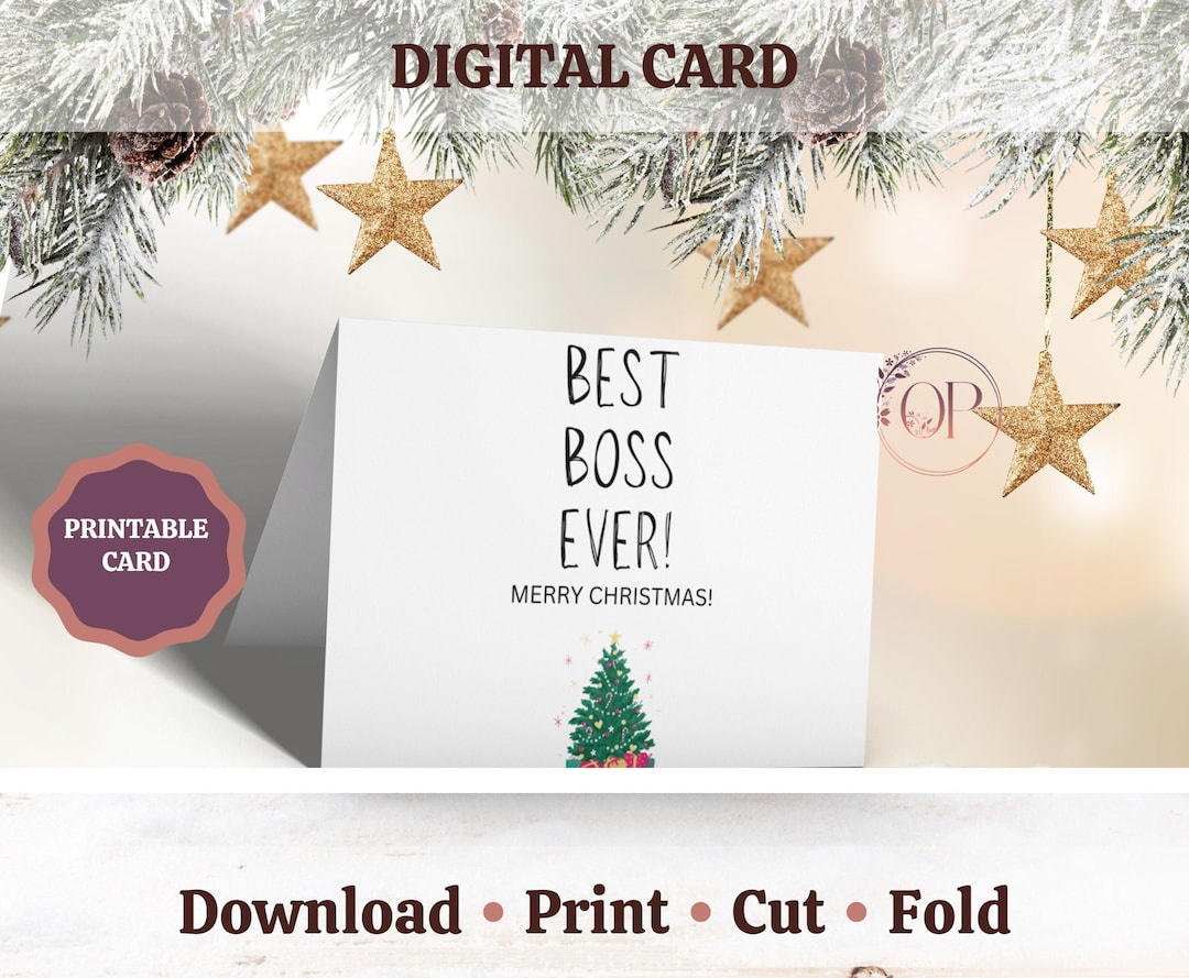 Best Boss Ever Christmas Card, Printable Colleague Holiday Card throughout Printable Christmas Card For Boss