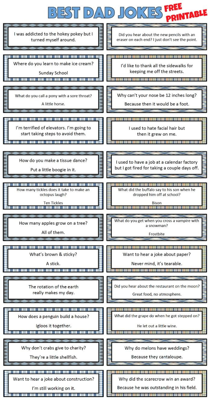 Best Dad Jokes - Free Printable - Moms & Munchkins intended for Free Printable Jokes For Seniors