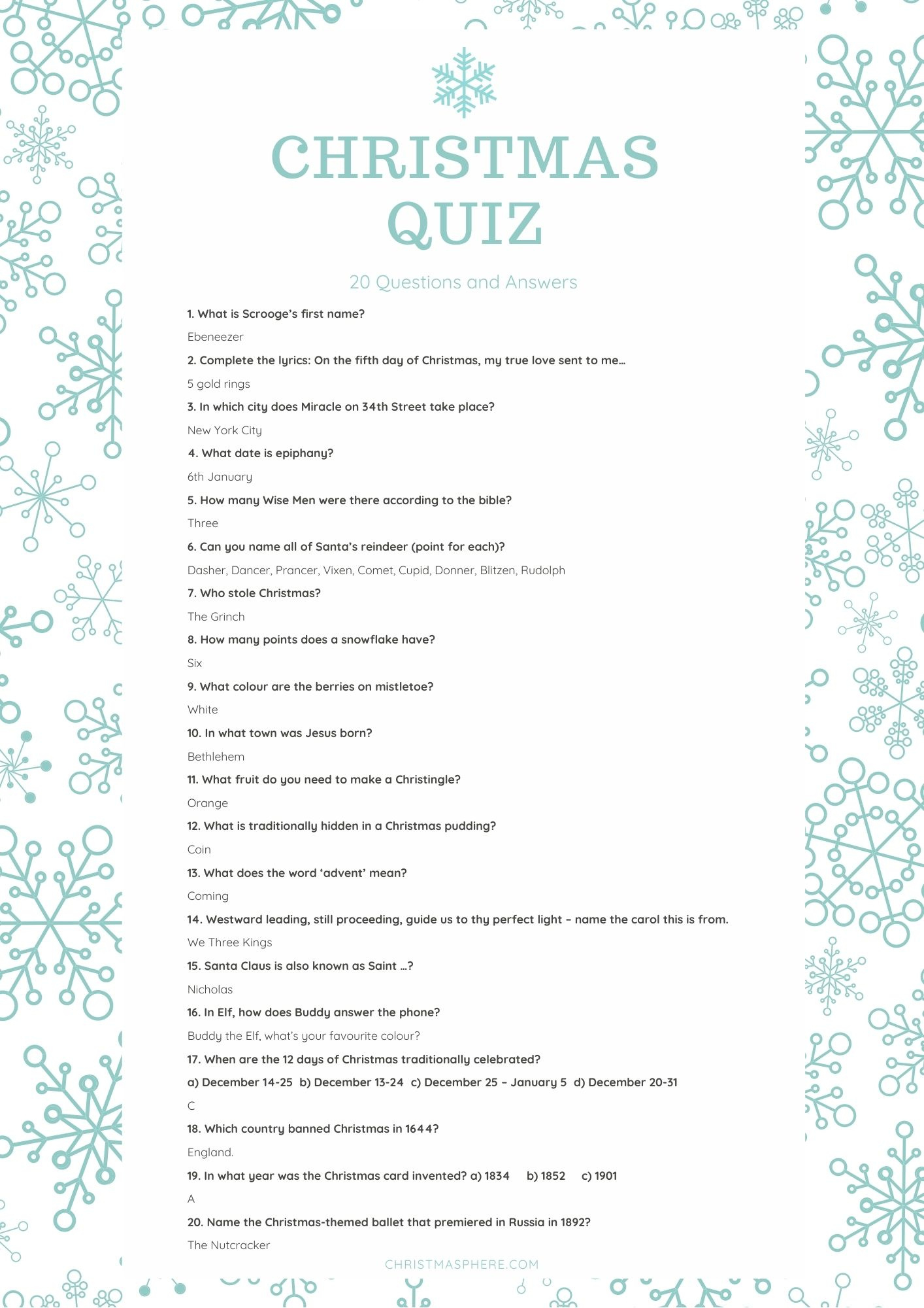 Best Family Christmas Quiz: 20 Fun Christmas Questions regarding Christmas Family Quiz Printable
