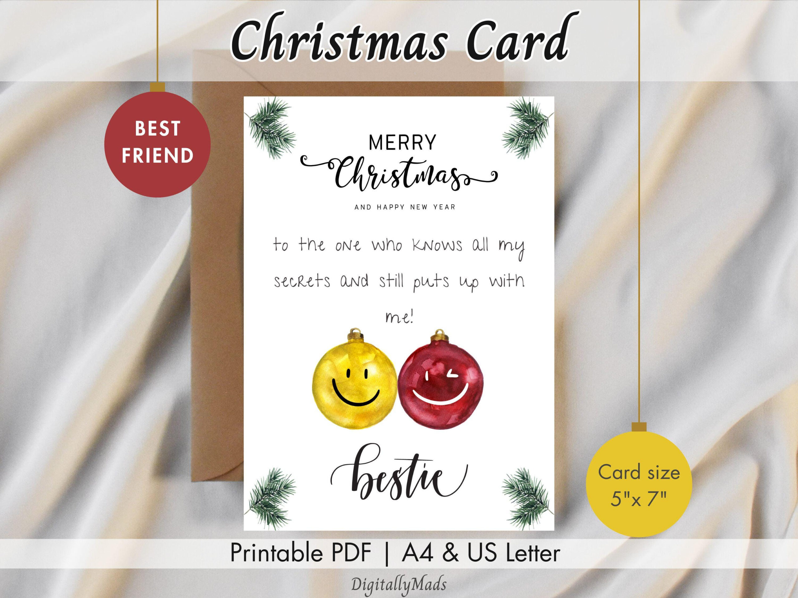Best Friend Christmas Card, Holiday Card Bff, Unique Holiday Cards in Christmas Card For Best Friends Printable