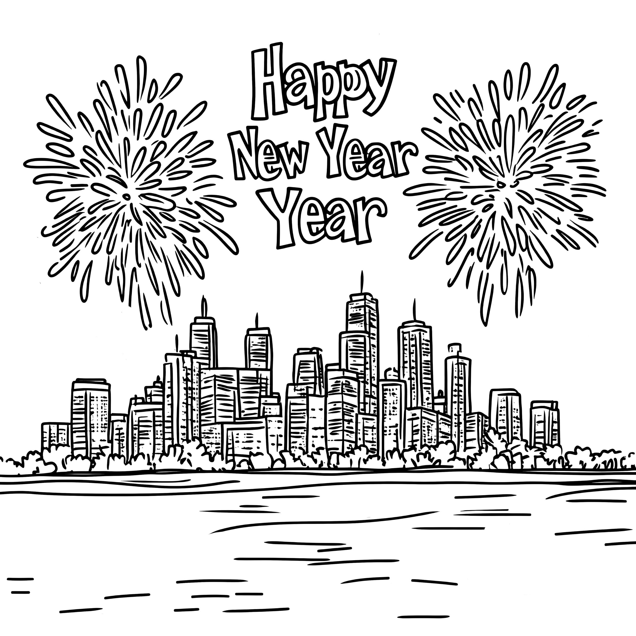 Big City Fireworks On New Year'S Eve: Free Coloring Page for New Year's Eve Coloring Pages Free Printable
